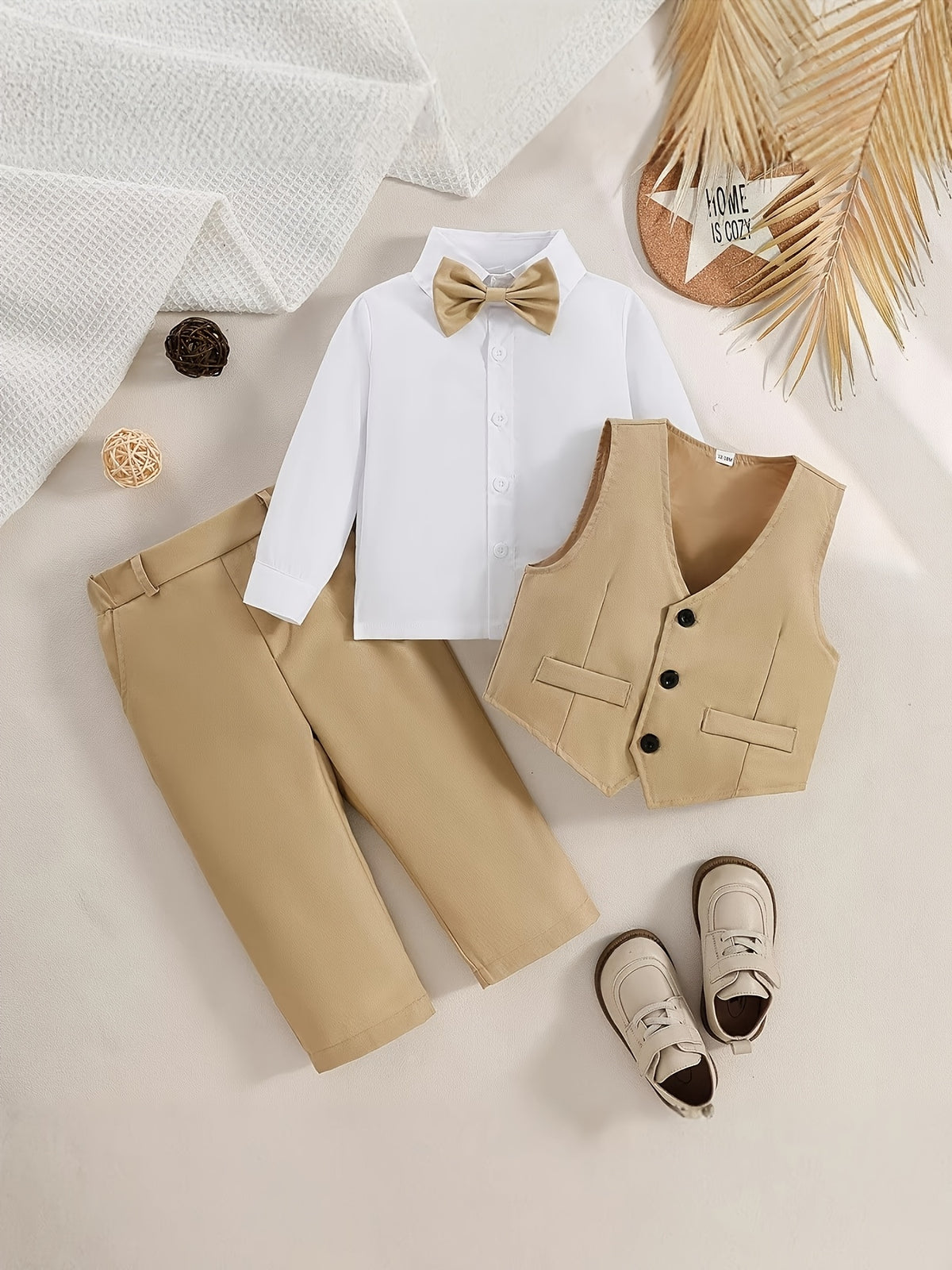 Children's Formal Wear New Solid Color Suit Vest with Long Sleeve Shirt and Long Pants Three-Piece Set, Party First Birthday Boys' Outfit, Boys' Suit Formal Wear Set