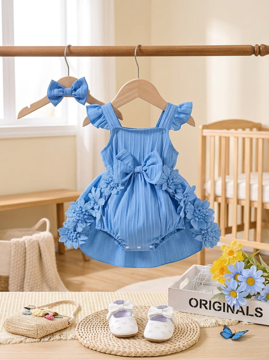 Baby Girl Romper Dress with Lace Trim and Straps