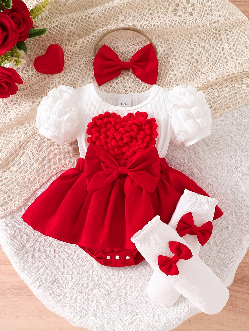 Baby Girl Bodysuit with Heart Detail and 3-Piece Set