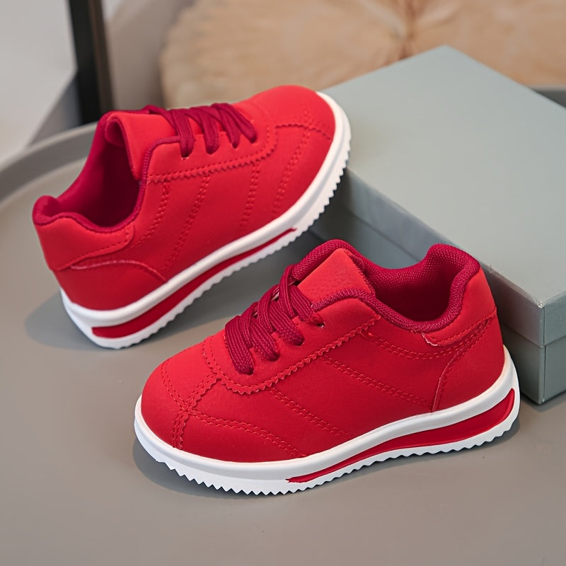1 Pair Red Casual Sneakers, Easy And Lightweight Suitable for Boys And Girls