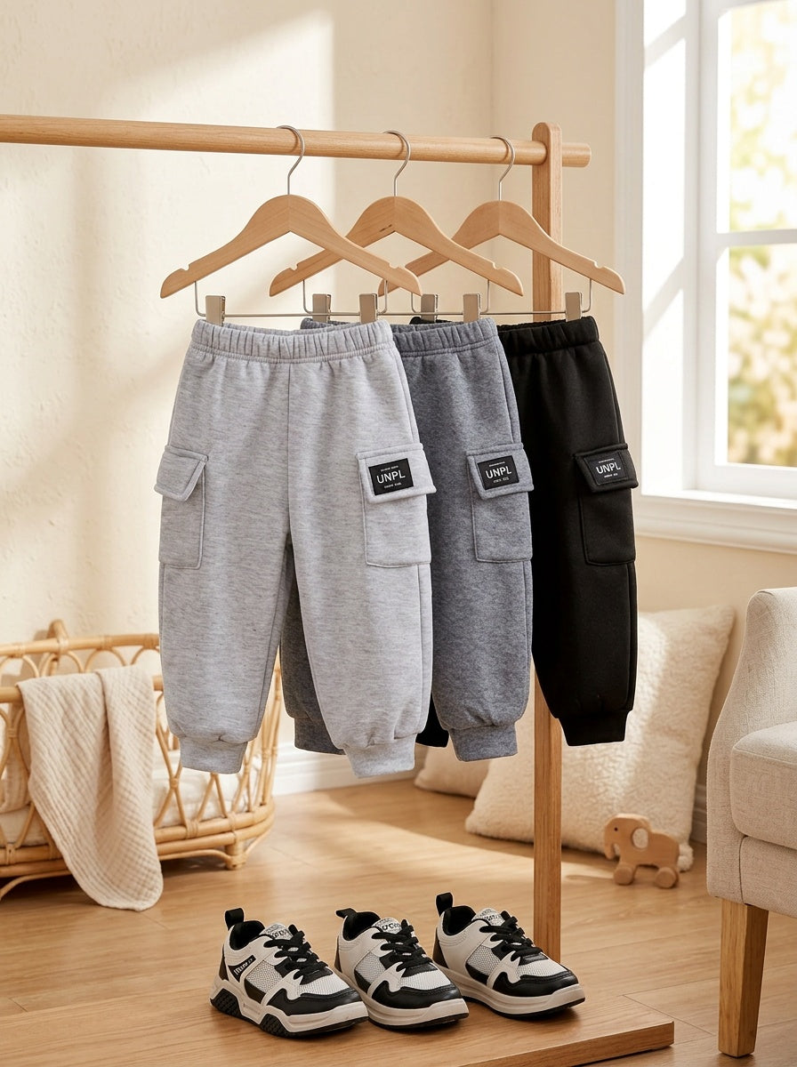 New Autumn/Winter 3pcs Boys' Cargo Pants Set with Pockets + Long Pants, Suitable for Daily Wear and Sports, Perfect for Outdoor