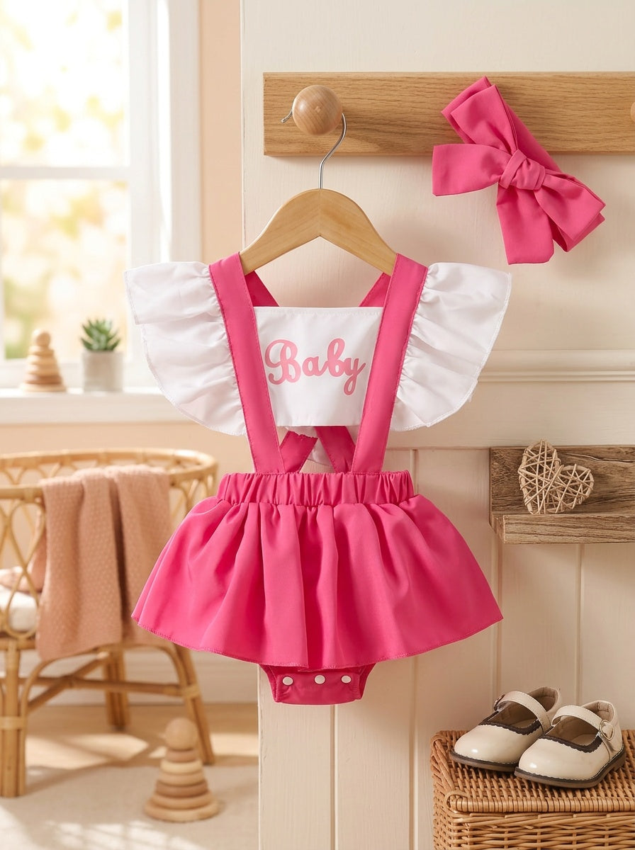 Romper Dress Letter Print With Matching Headscarf