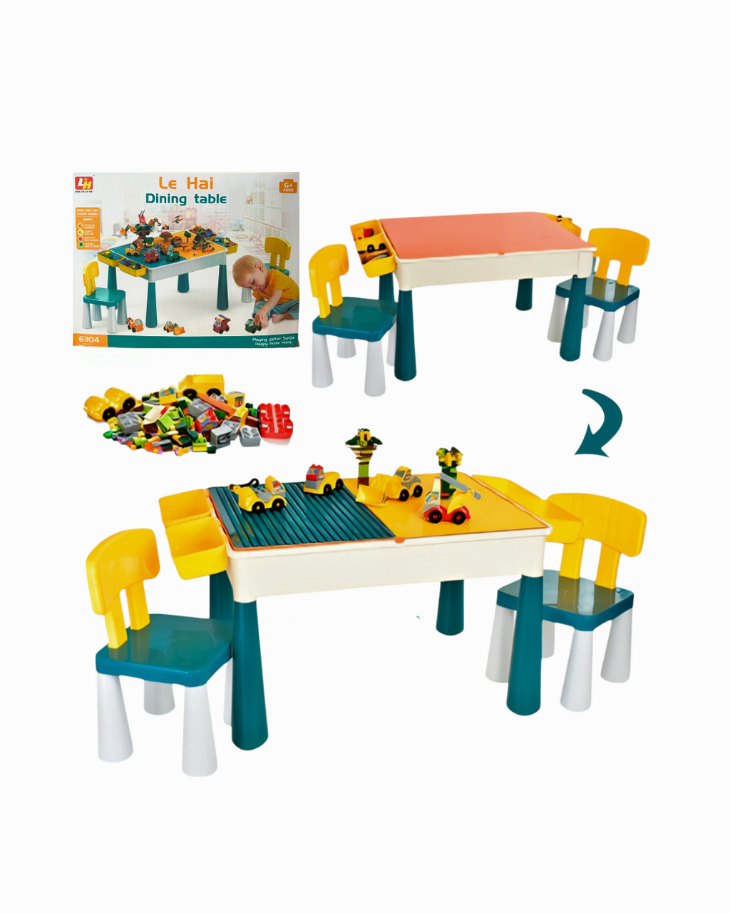 2-in-1 Kids Building Block Table and Activity Dining Set (366 Pieces) - Image 2