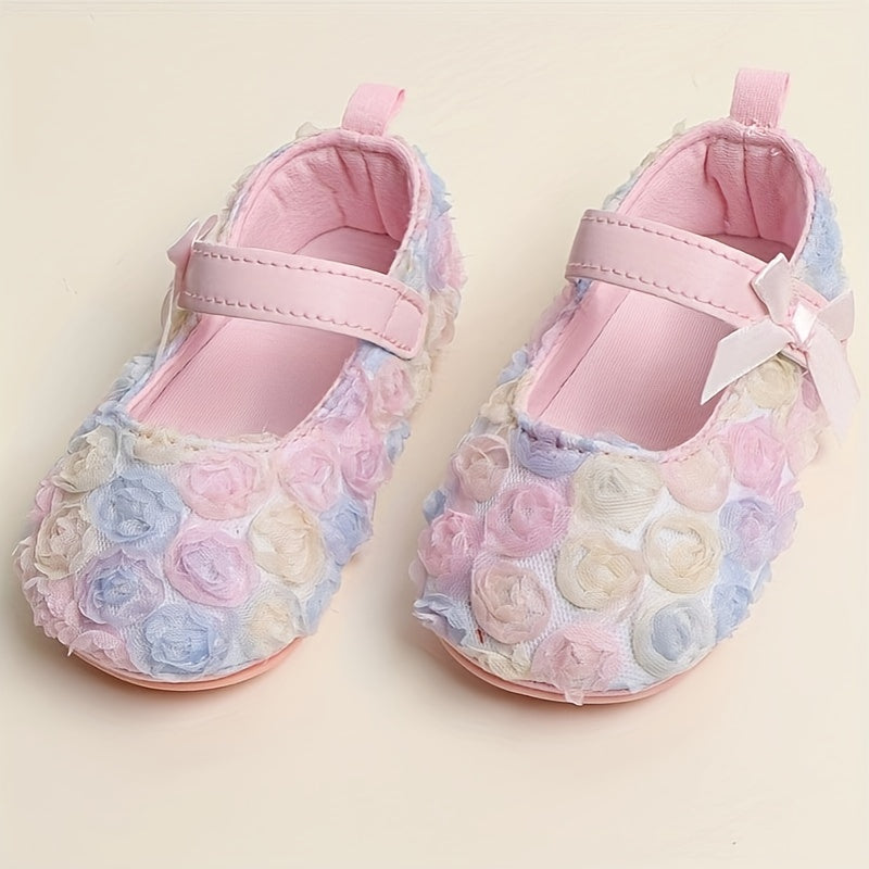 1-Pair First Walker Soft-Soled Princess Shoes with Rose Flower & PVC Sole - Slip- - for 0-2 Years Old, Non-Slip for Home & Daycare (Suitable for & Walkers)