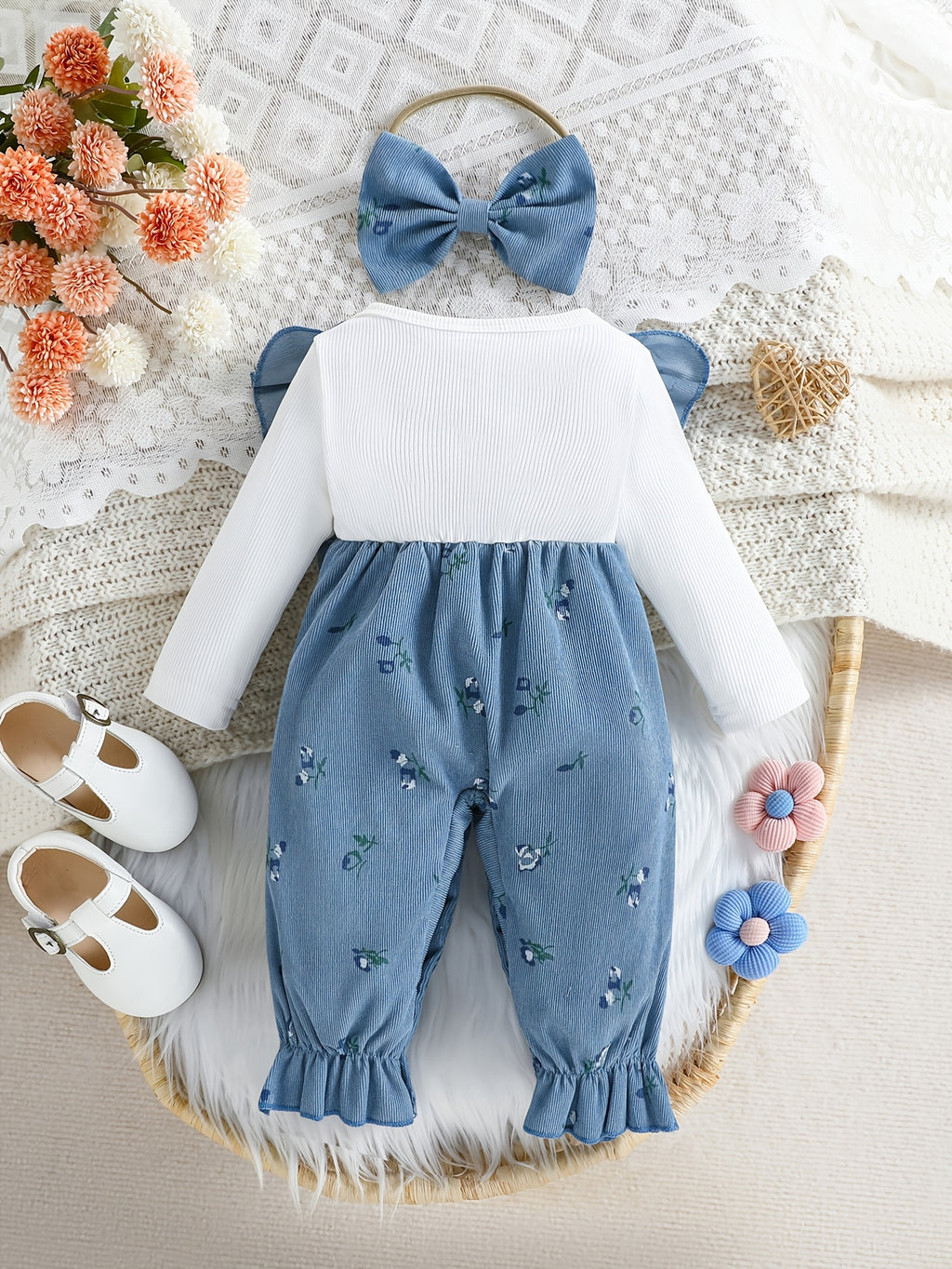 Baby Girl Cute Floral Bowknot Long Sleeve Romper