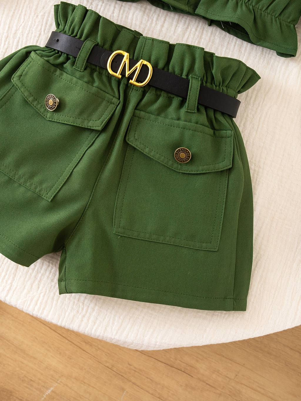 Girls’ Spaghetti Strap Shorts Set With Adjustable Waist