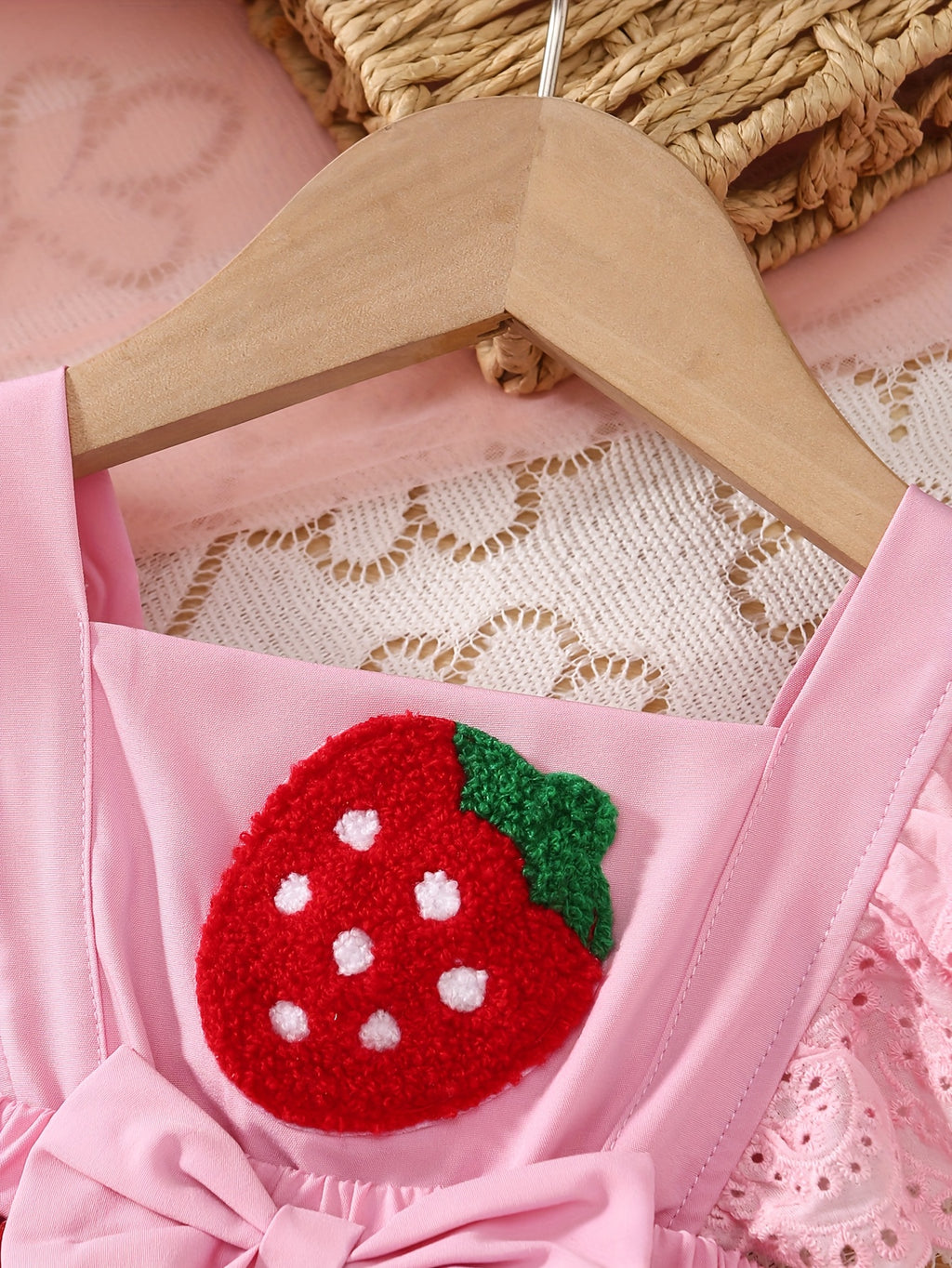 Baby Girl Pink Strawberry Print Bodysuit and Hat Set