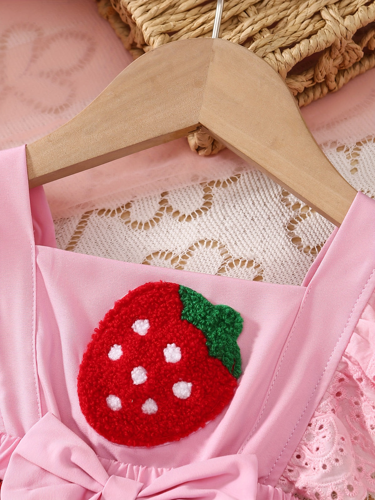 Baby Girl Pink Strawberry Print Bodysuit and Hat Set