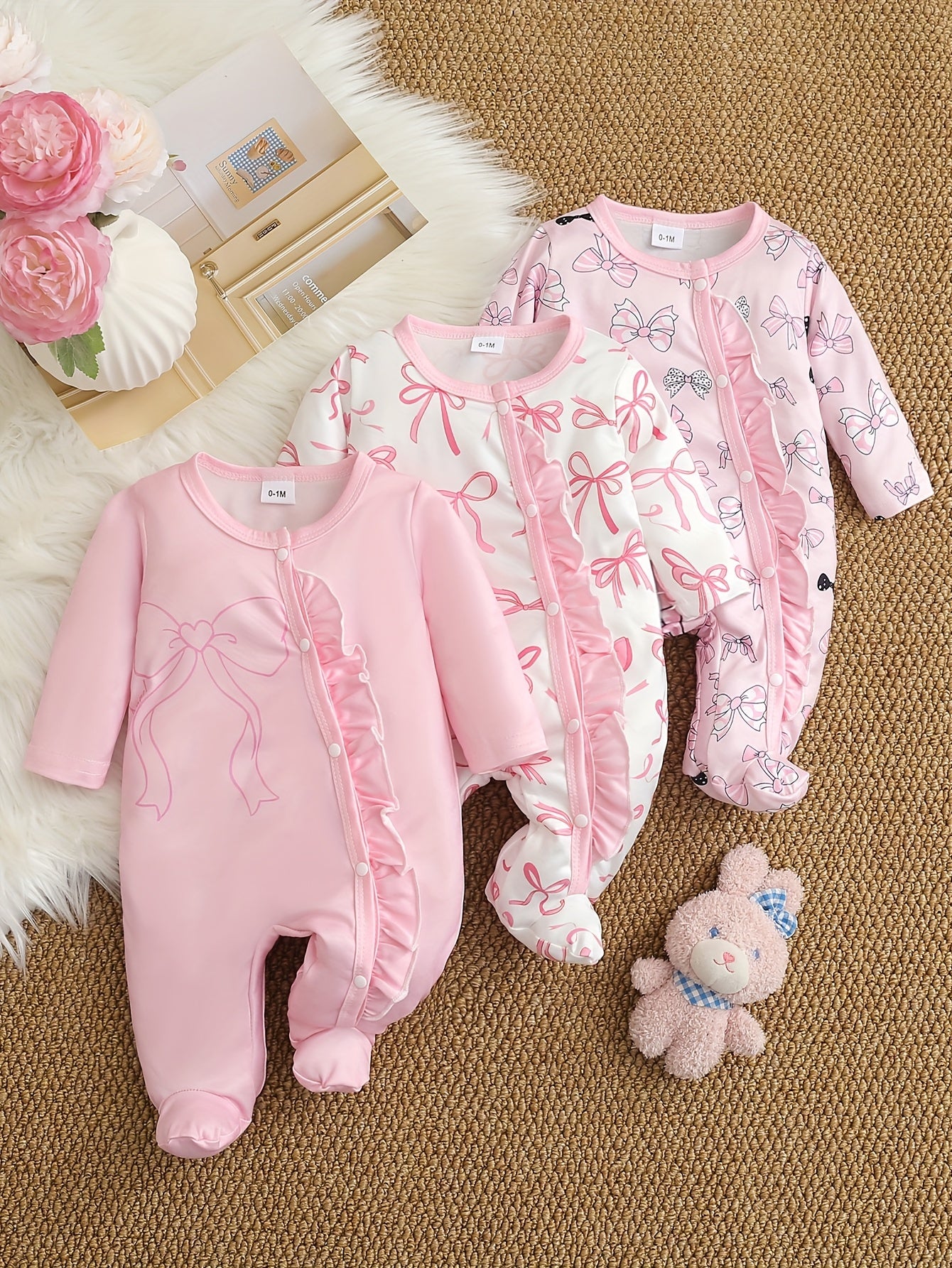 Baby Stuff, Girls' Three-Piece Romper Set
