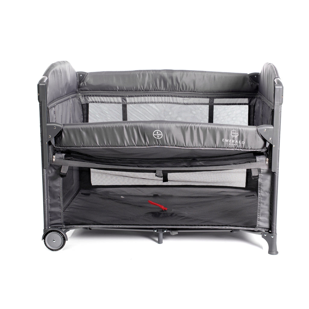 Emerald Baby Sarah Co Sleeper Camp Cot + Tommee Tippee Twist & Click Nappy Bin - Combo Deal