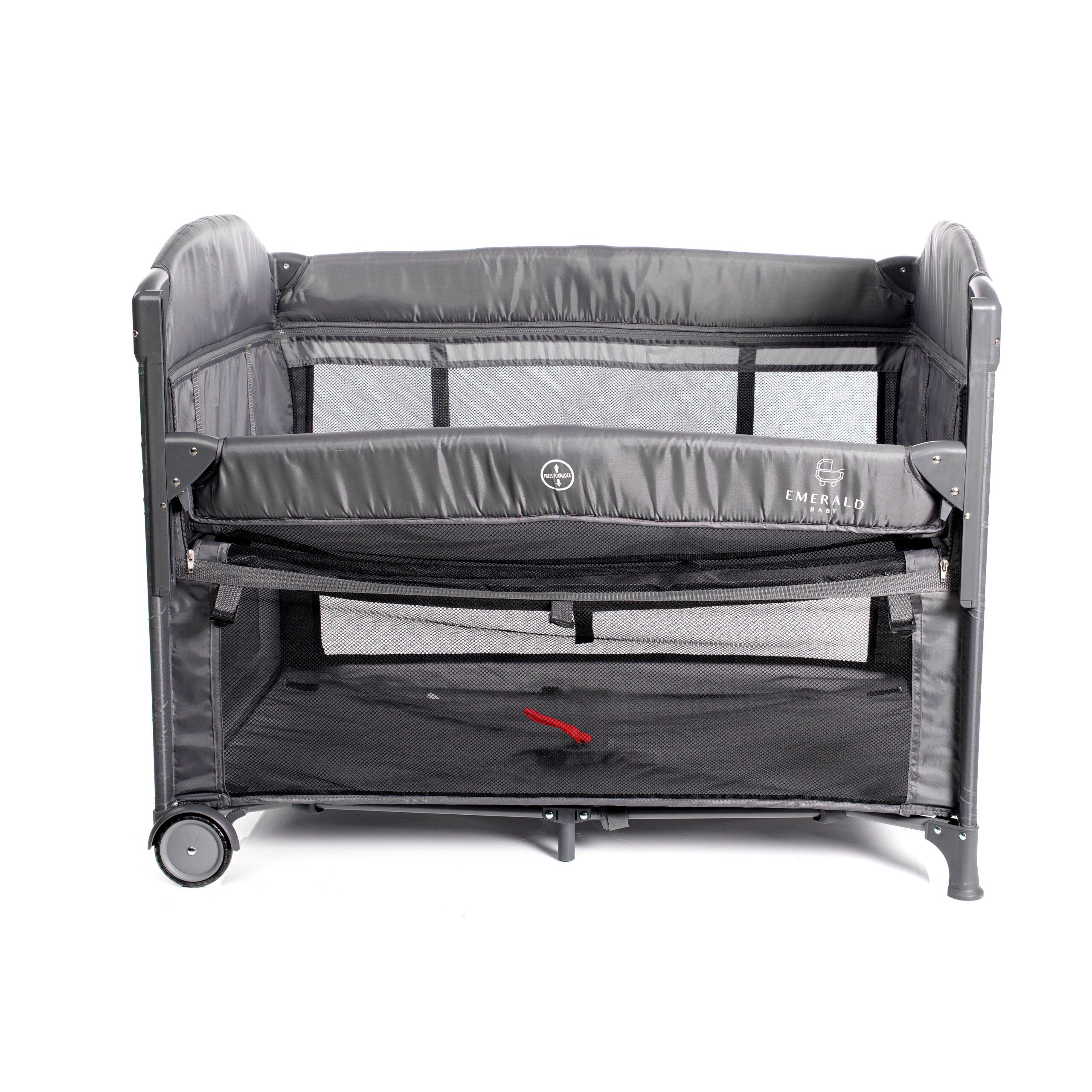 Emerald Baby Sarah Co Sleeper Camp Cot + Tommee Tippee Twist & Click Nappy Bin - Combo Deal