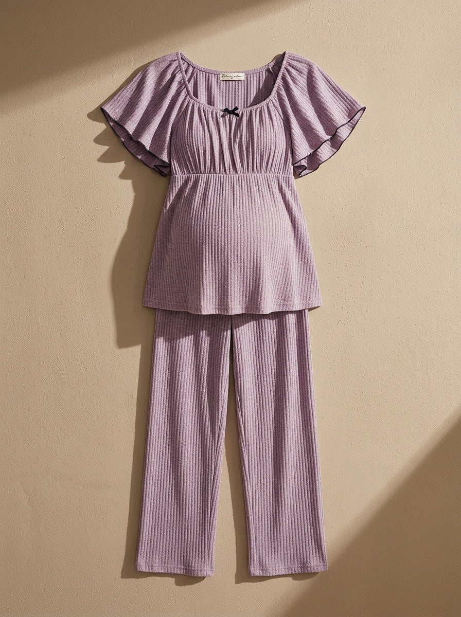 2pcs Set: New Spring/Summer Fashion Maternity Outerwear Pants Set, Tummy-Controlling and, High-Waisted with Pouch, Straight-Leg Pants, Adjustable Elastic Waistband for Pregnant Women