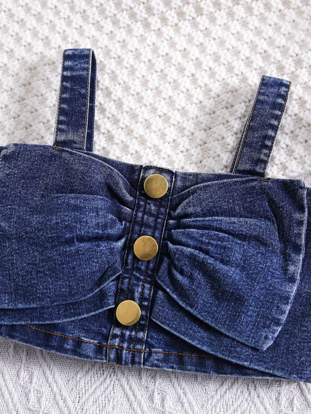 Girls' Denim Set with Bow Top and Ruffle-Waist Jeans