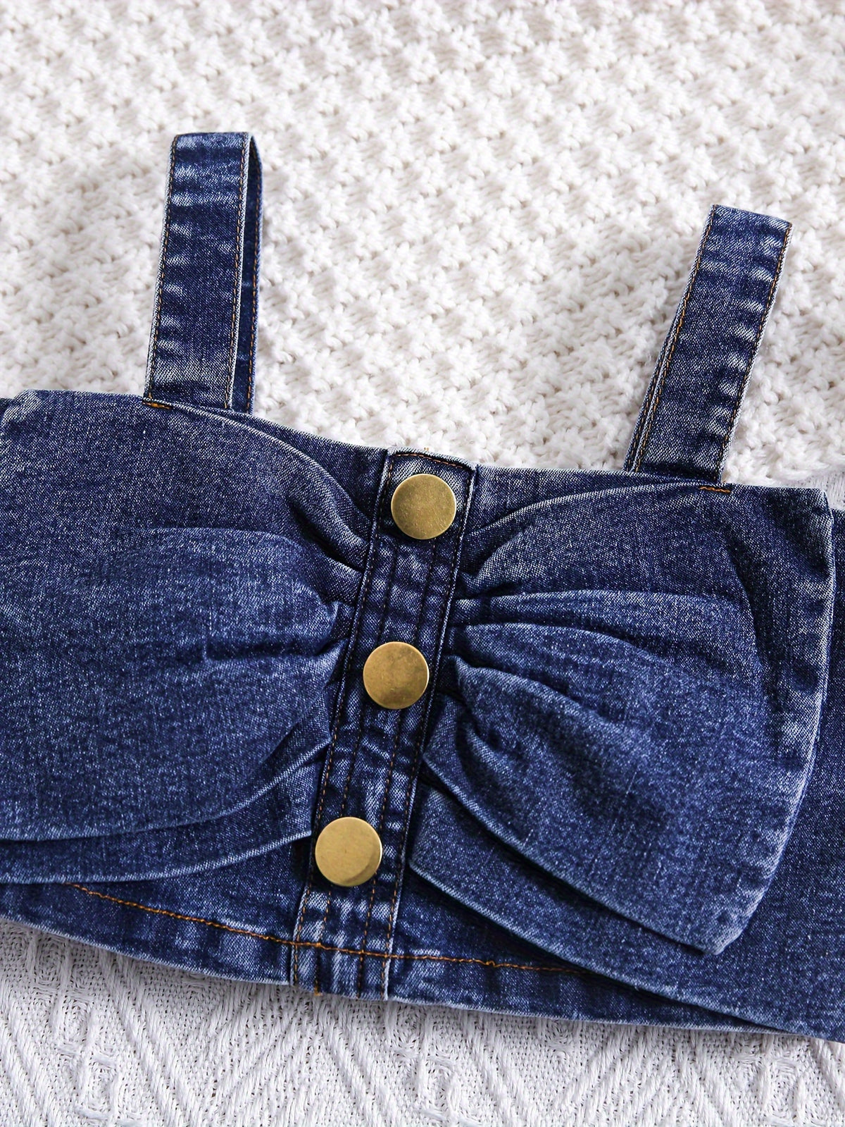 Girls' Denim Set with Bow Top and Ruffle-Waist Jeans