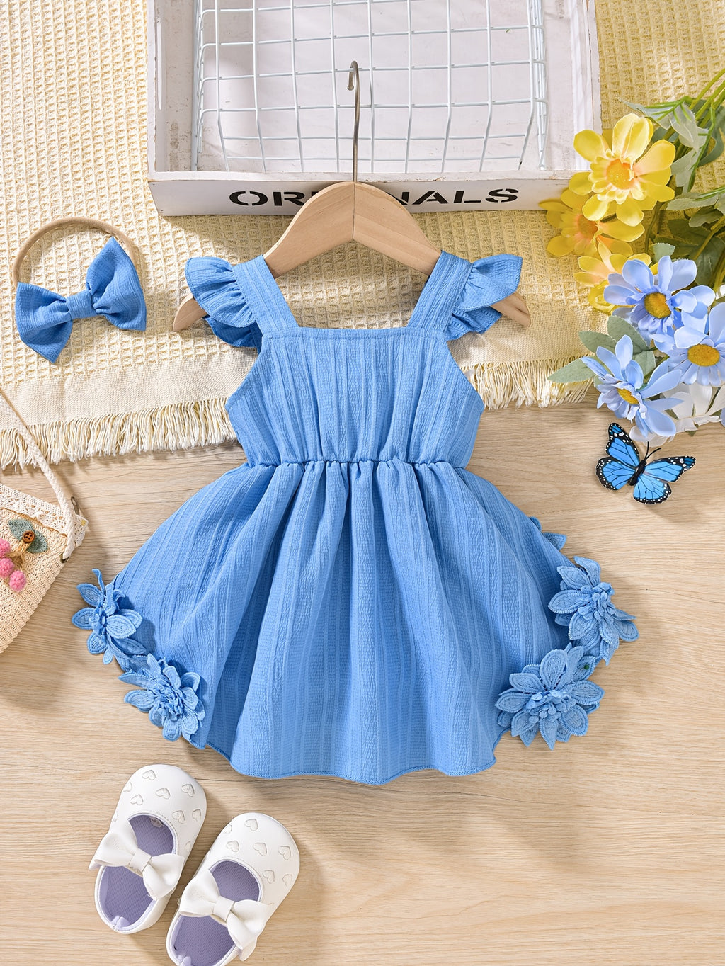 Baby Girl Romper Dress with Lace Trim and Straps