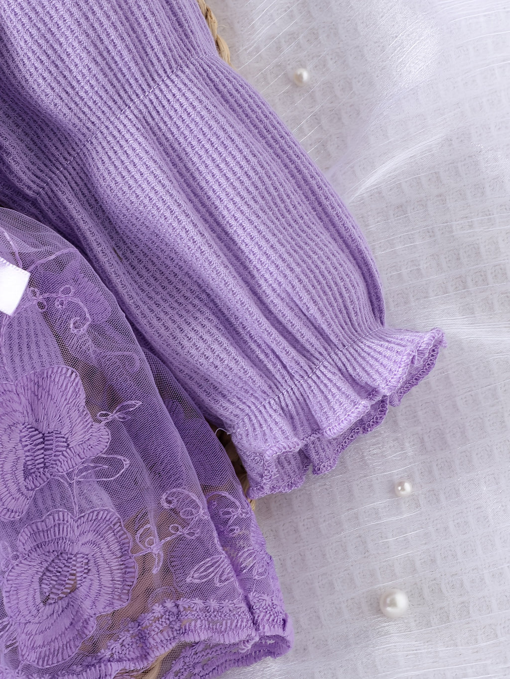 Baby Waffle Grid Bodysuit Set with Lantern Sleeves