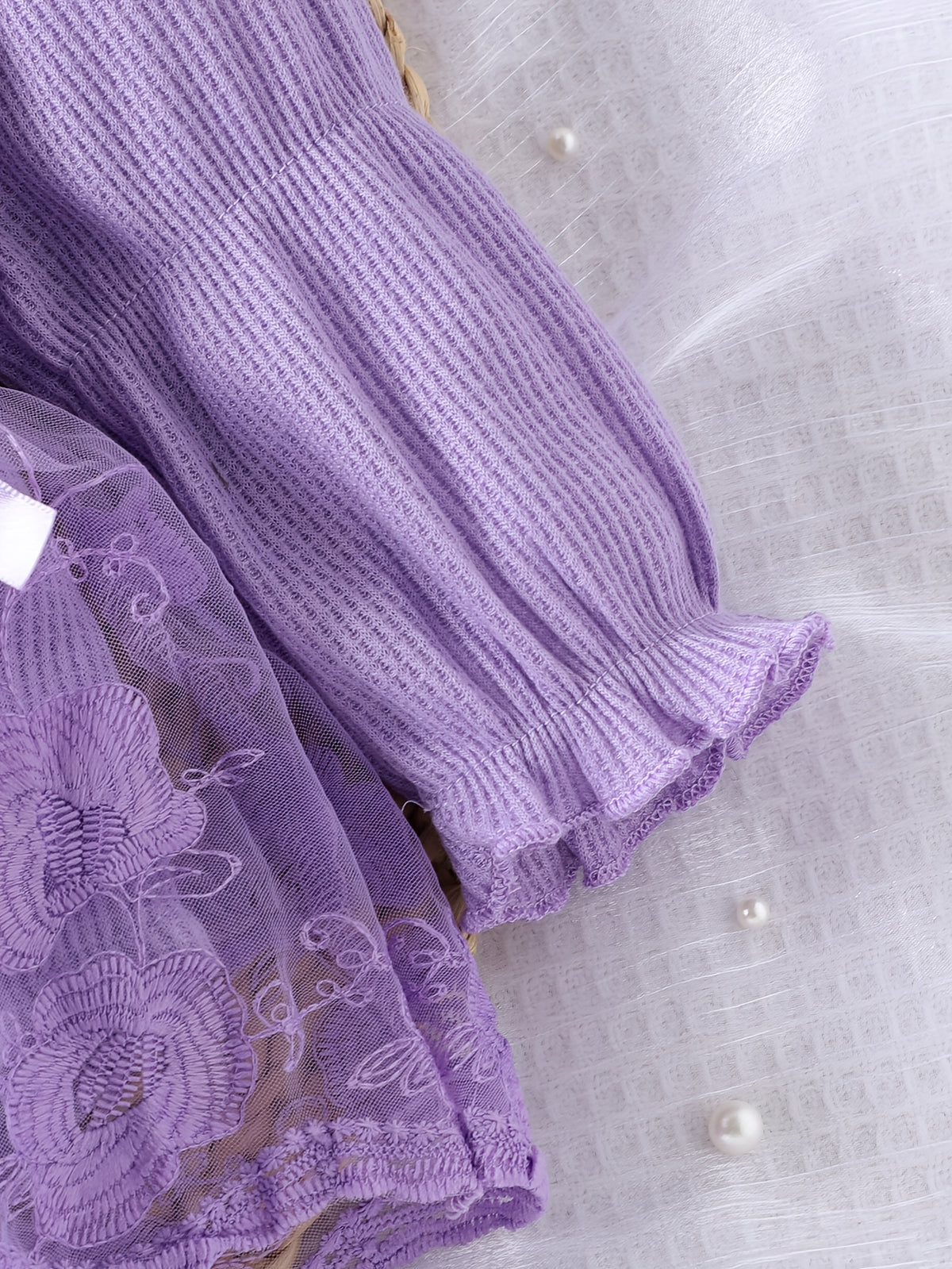 Baby Waffle Grid Bodysuit Set with Lantern Sleeves