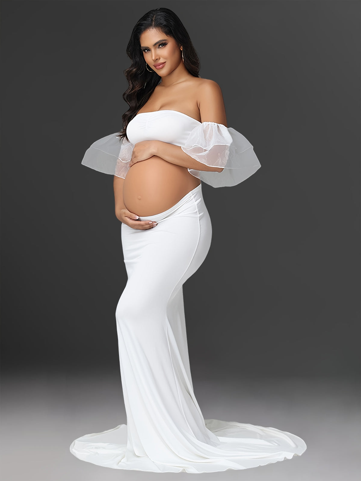 Maternity 2pcs Set: Organza Sleeveless Tube Top and Mermaid Skirt Hem Maternity Shower Gown