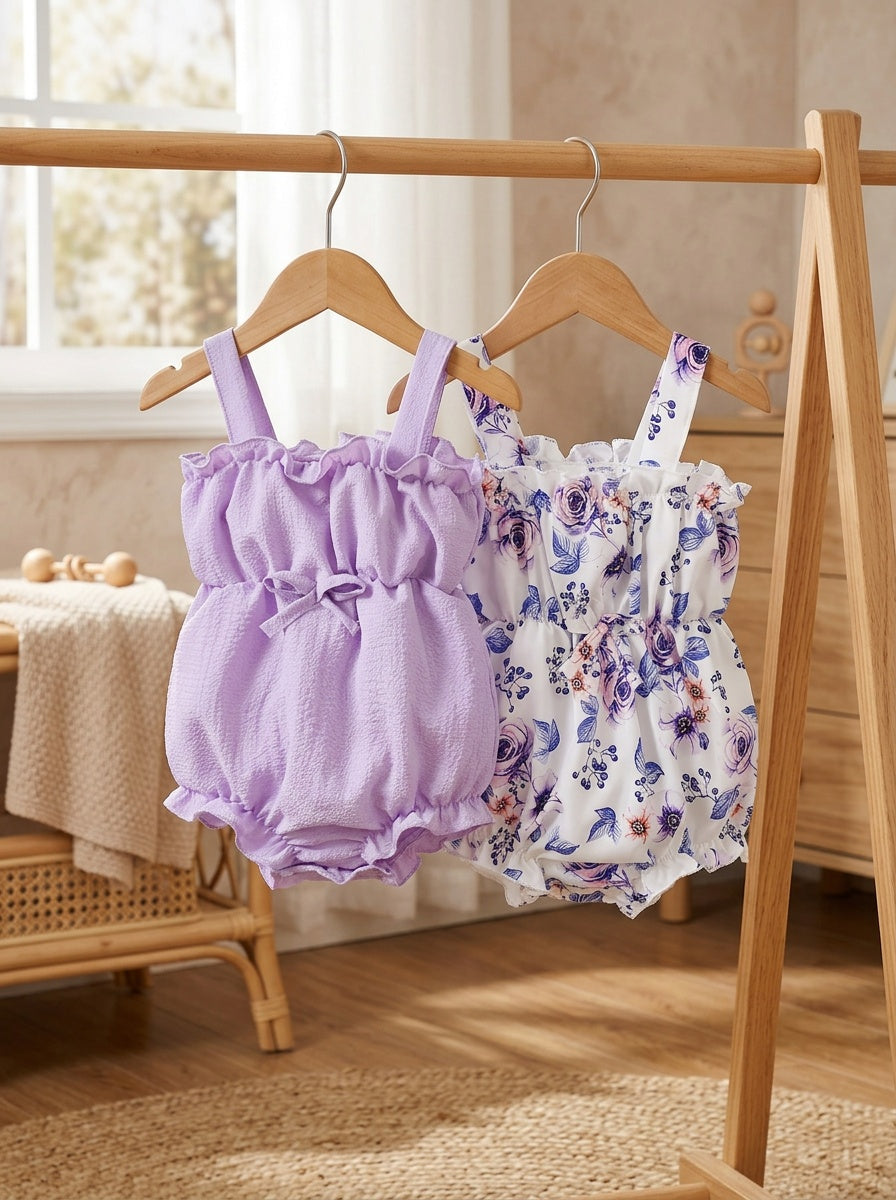 Girls' Floral Print Multicolor Bodysuit 2pcs Set for Spring Summer