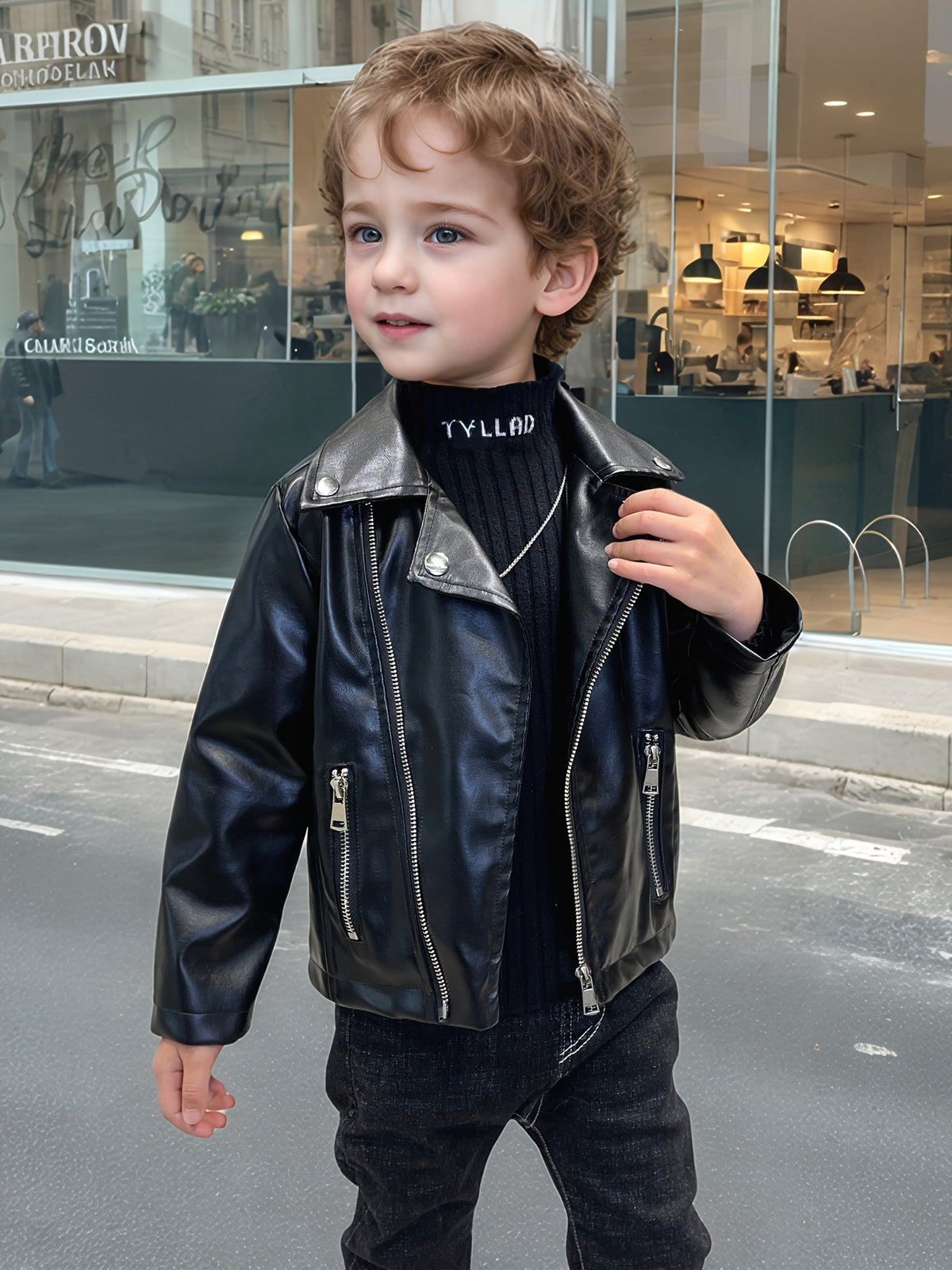 Boys' Cool Street-Style PU Leather Jacket, Spring/Autumn Fashionable Vintage Lapel Motorcycle PU Leather Jacket Outerwear,halloween