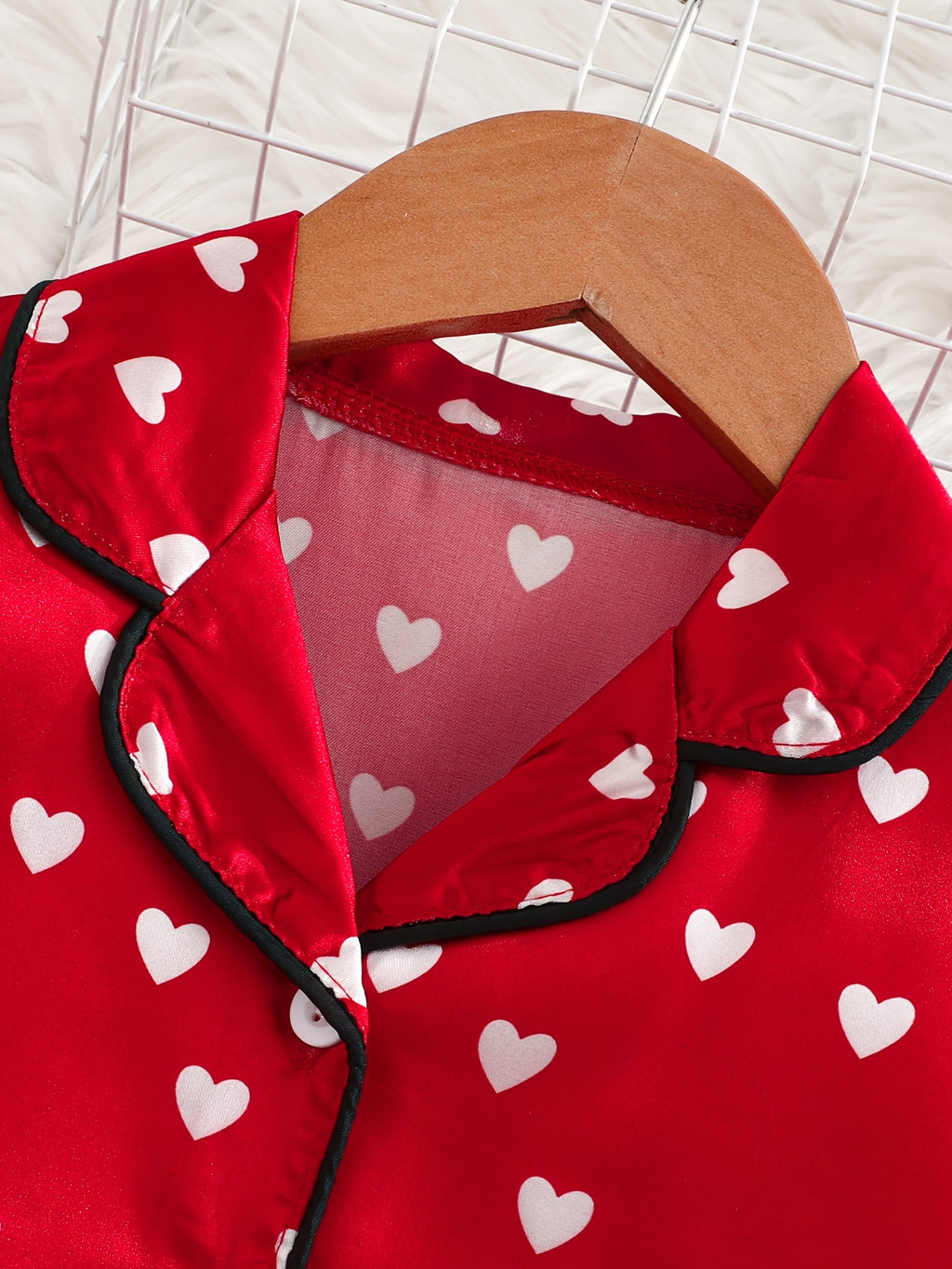 Baby Pajama Set With Red Heart Print and Flame-Resistant Fabric