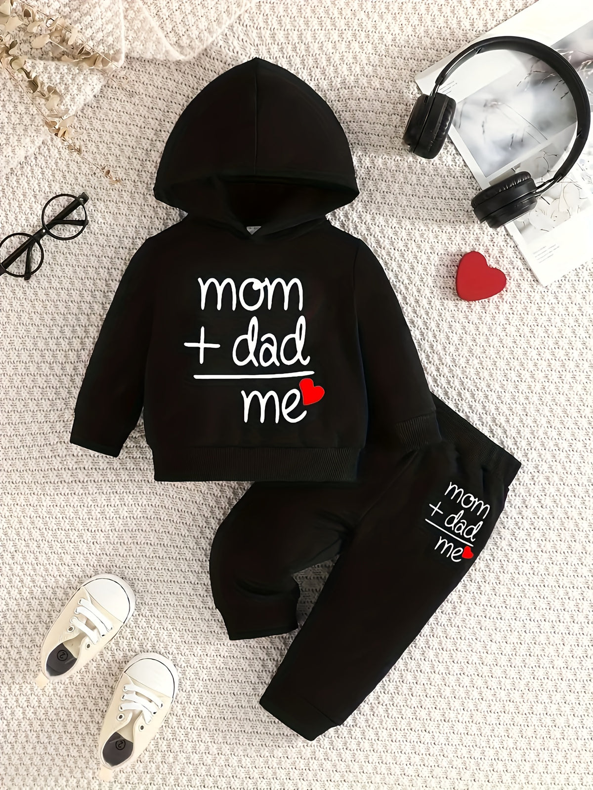 Spring/Autumn Style Infant and Toddler Unisex Baby Letter Print Hooded Long-Sleeve Sweatshirt and Sweatpants, Perfect for Outdoor