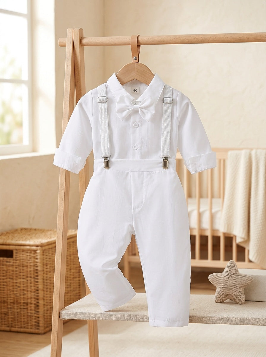 Qidan Premium Selection Baby Boy Christening Top + Suspender Trousers Two-Piece Set