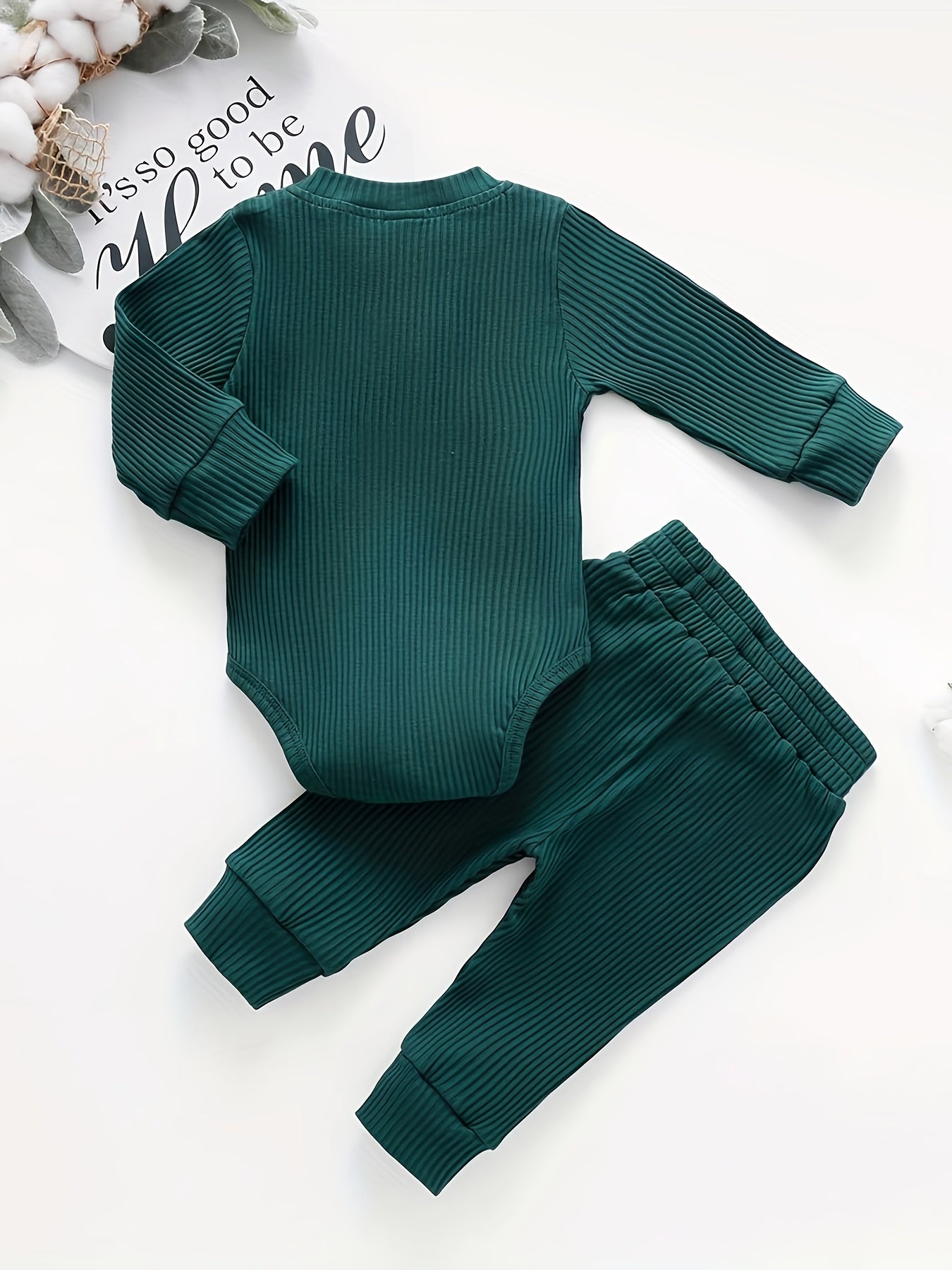 TXF100835 Newborn Baby Boys & Girls Clothing Set, Ribbed Top Neutral Style Kids Solid Color Long Sleeve Shirt and Pants 2pcs, Perfect for Outdoor