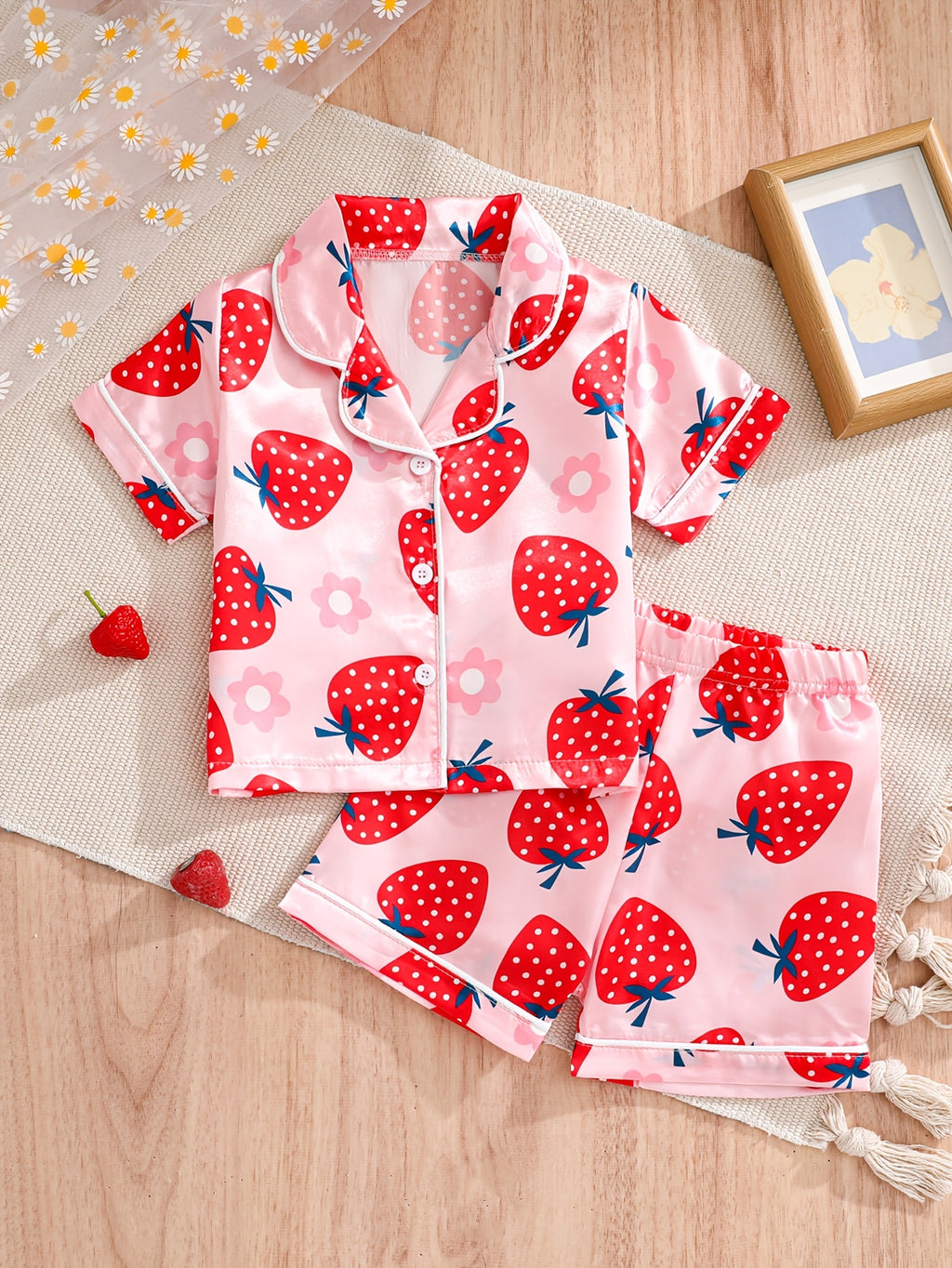 Baby Pajama Set With Strawberry Print, Flame-Resistant Fabric