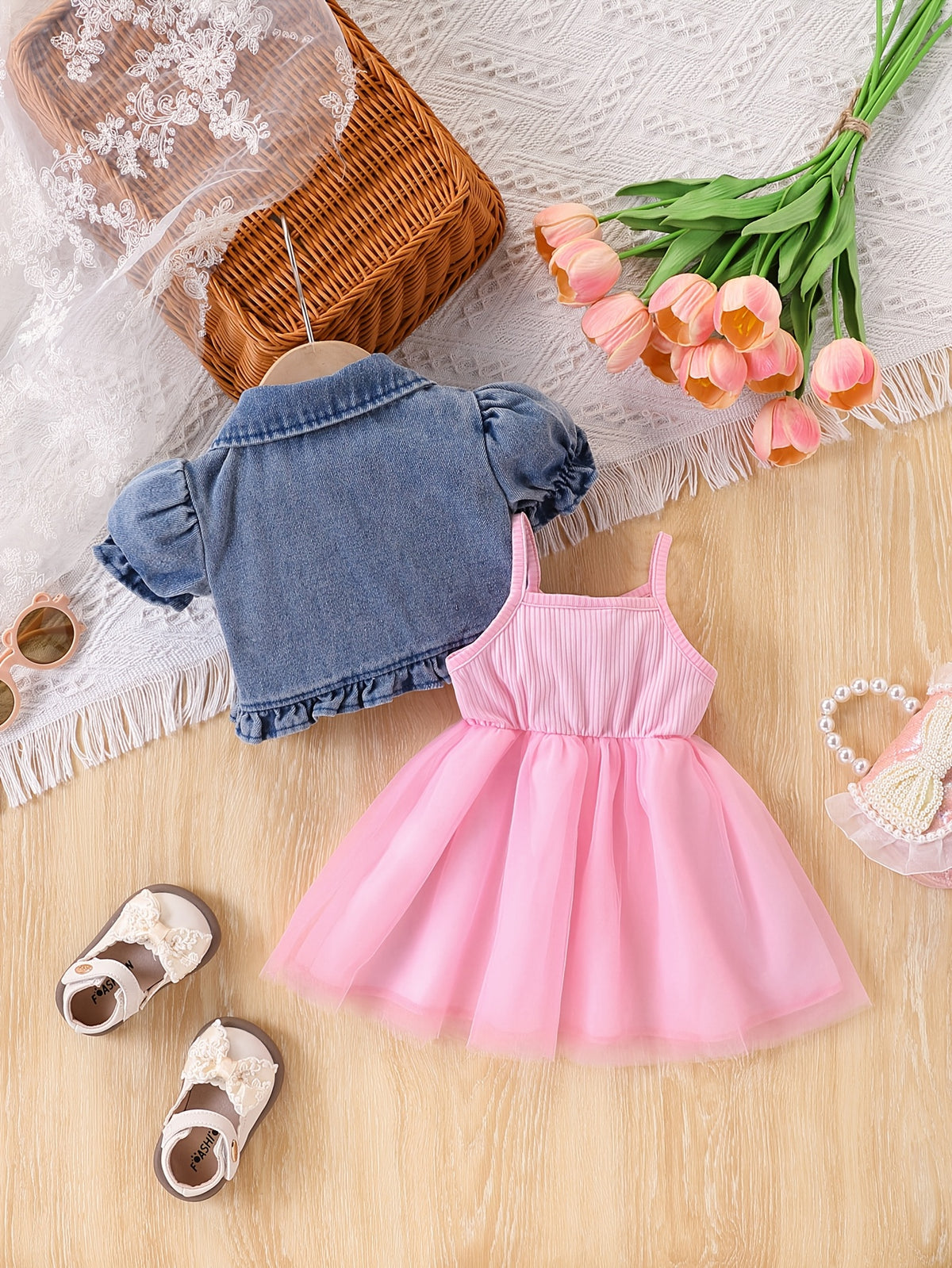 Baby Girl Denim Jacket and Pink Tulle Dress Set