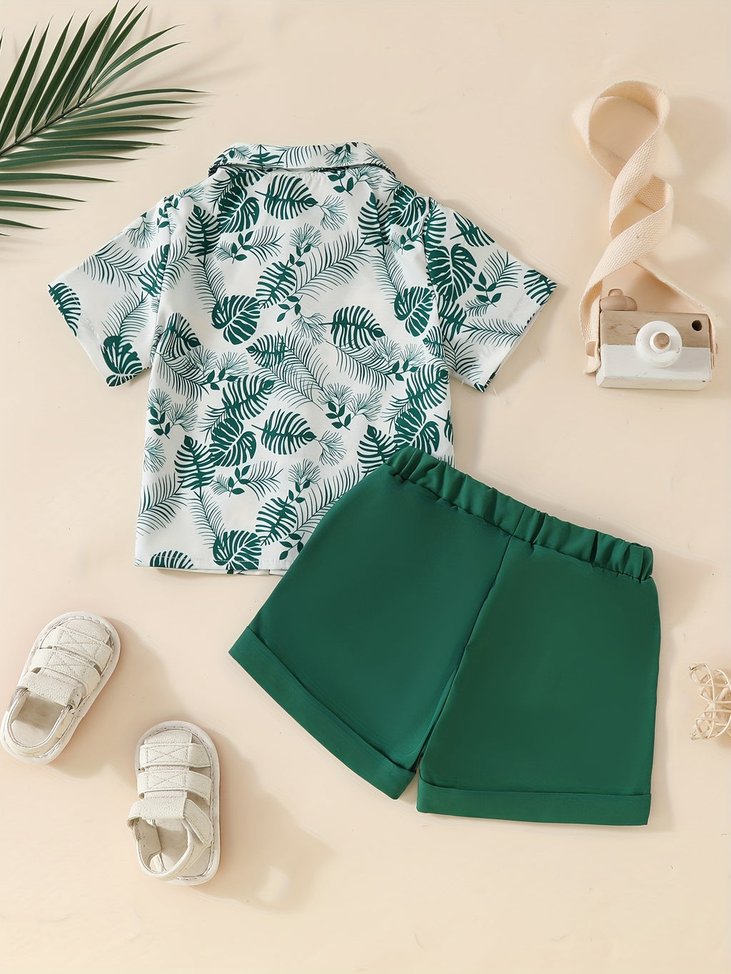 Baby Boy' Summer Short-Sleeve Button- Shirt & Matching Shorts - Tropical Floral Full-Body Print Collar Outfit, Short Sleeve Button Shirt + Matching Shorts for &, Hand Washable Summer Wear, Perfect for Outdoor
