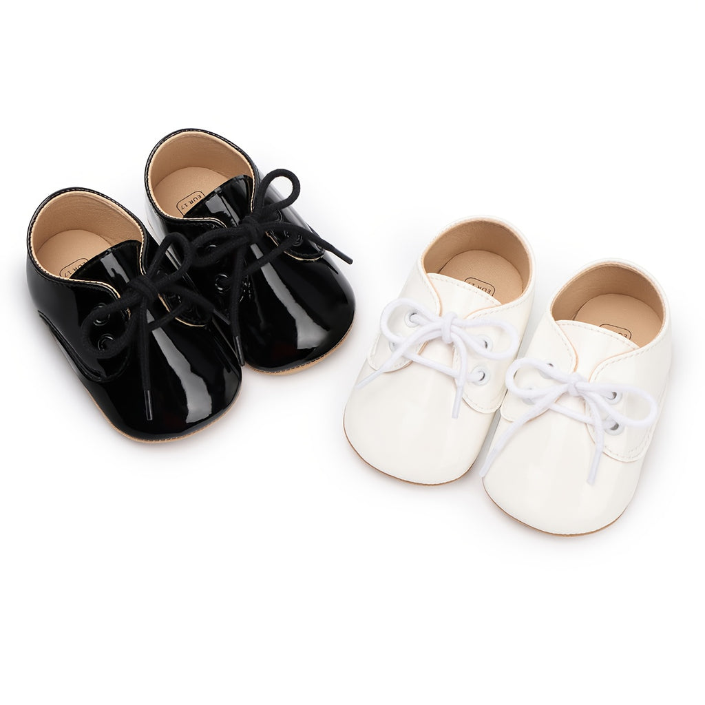 Spring/Autumn Style 0-1 Year Old Baby Mary Jane Shoes with Front Tie-Up, Soft Rubber Sole Comfortable Non-Slip Infant Shoes Solid Color Versatile Baby Shoes