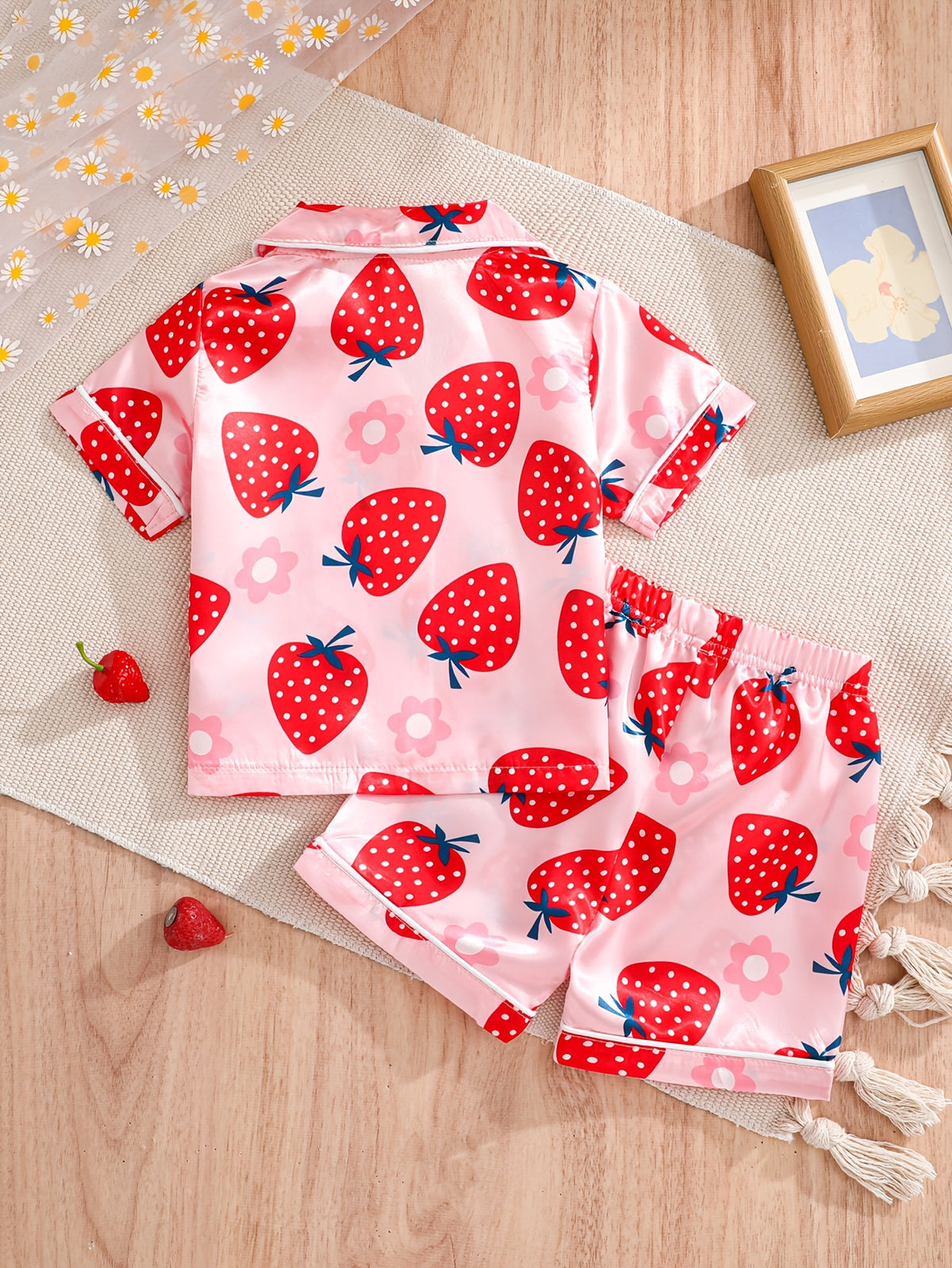 Baby Pajama Set With Strawberry Print, Flame-Resistant Fabric