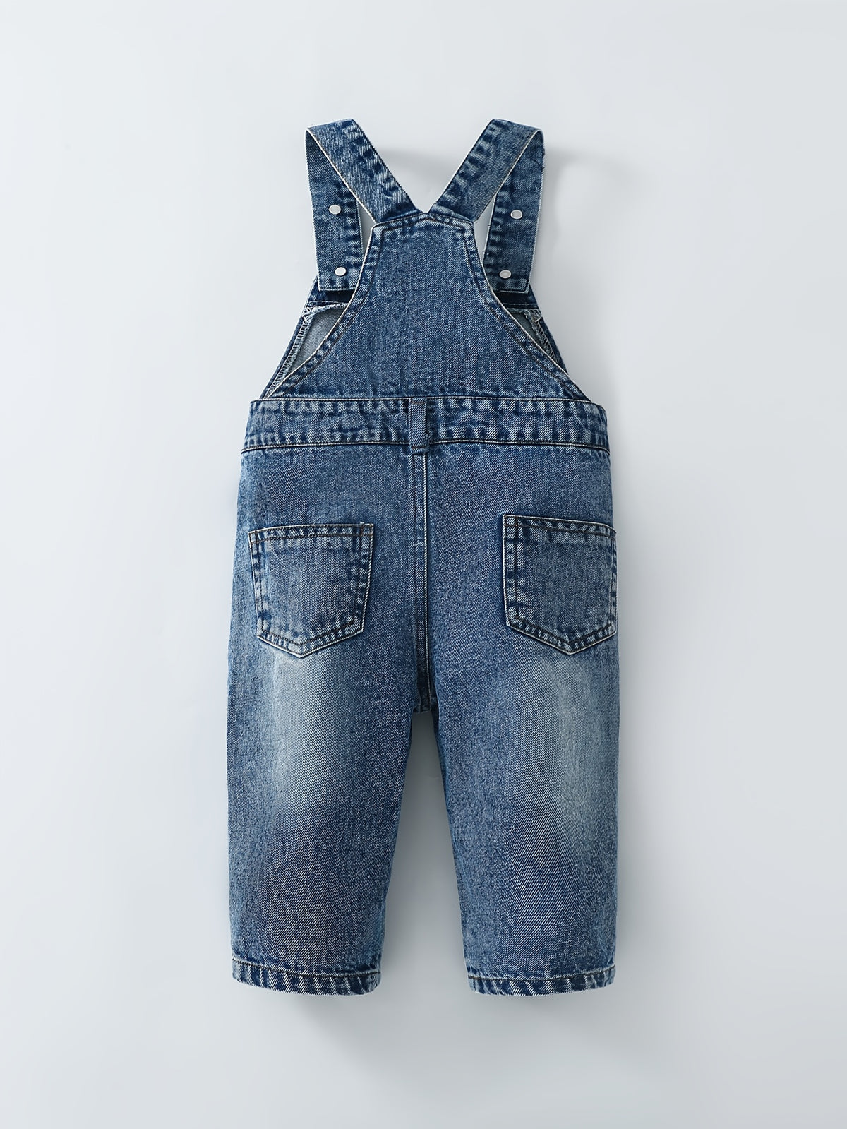 Baby And Toddler Overalls, Denim Acid Wash Distressed Style, Casual Loose All-Match Light Blue Denim Overalls, Suitable for All Seasons, Machine Washable, for Outdoor