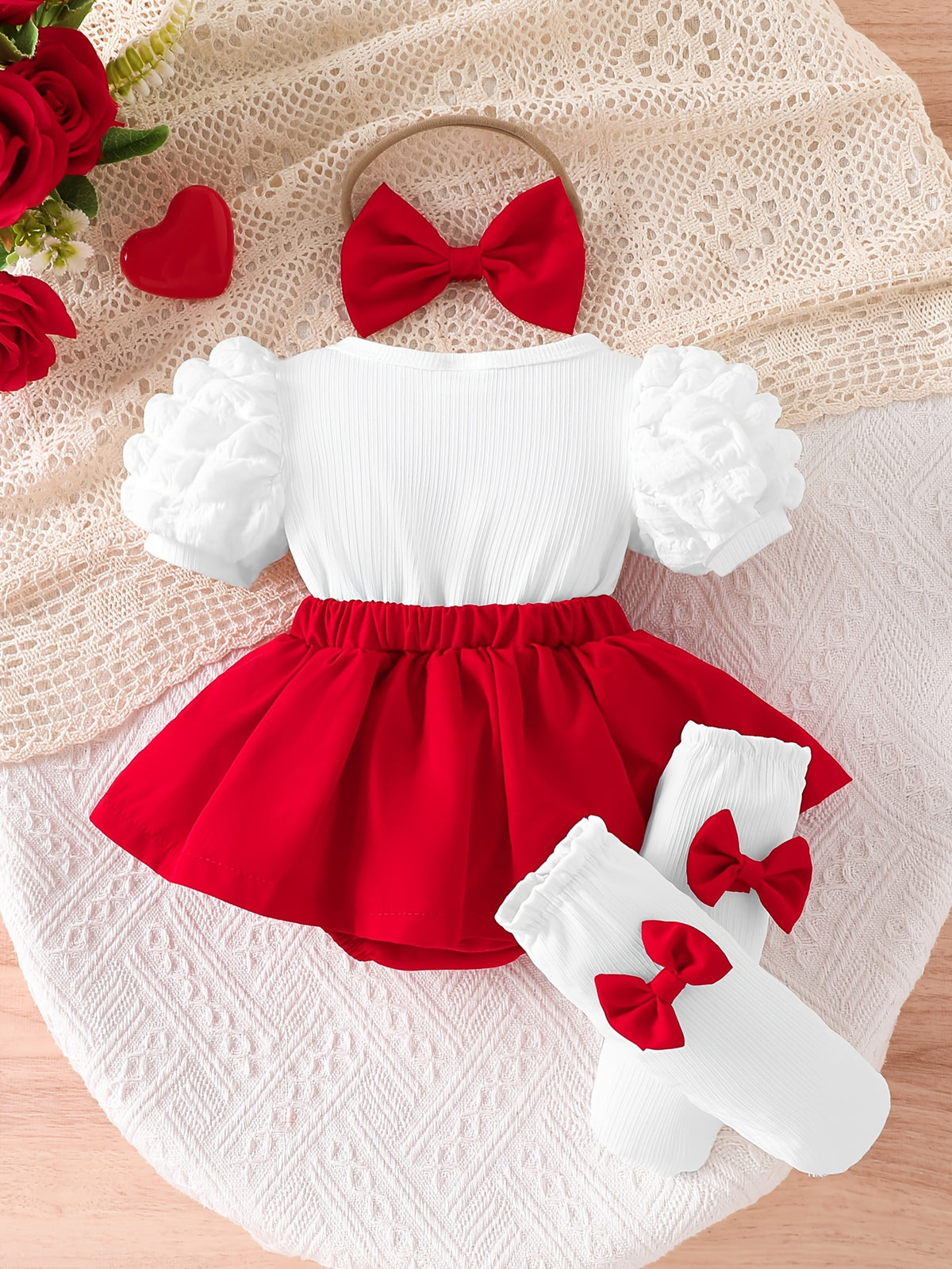 Baby Girl Bodysuit with Heart Detail and 3-Piece Set