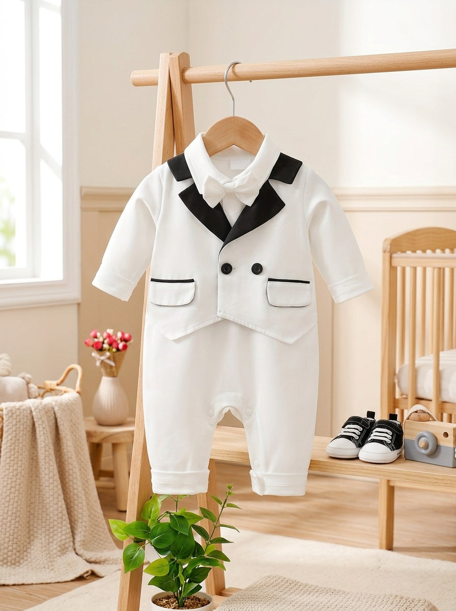 Newborn Boy Spring/Fall Party Handsome Vest Faux Two-Piece Gentleman Dress Long Sleeve Baby Romper