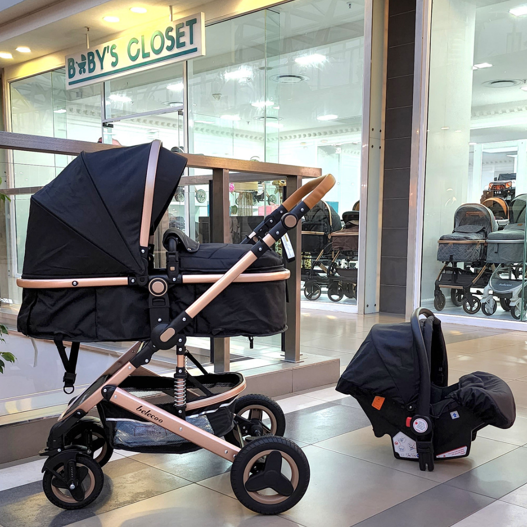 Emerald Baby Sarah Co Sleeper Camp Cot + Belecoo 3 in 1 Stroller Set (Black)