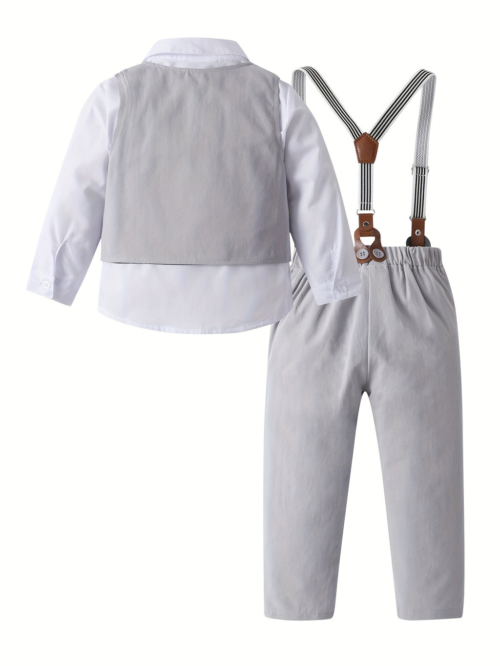 601099536549288Boys' Fashion Dress Suit Print Long Sleeve Shirt Dark Blue Vest Vest Strap Trousers Three-Piece Suit Bow Tie Gentleman Suit Corsage Green Party Handsome Dress White Open Chest Shirt