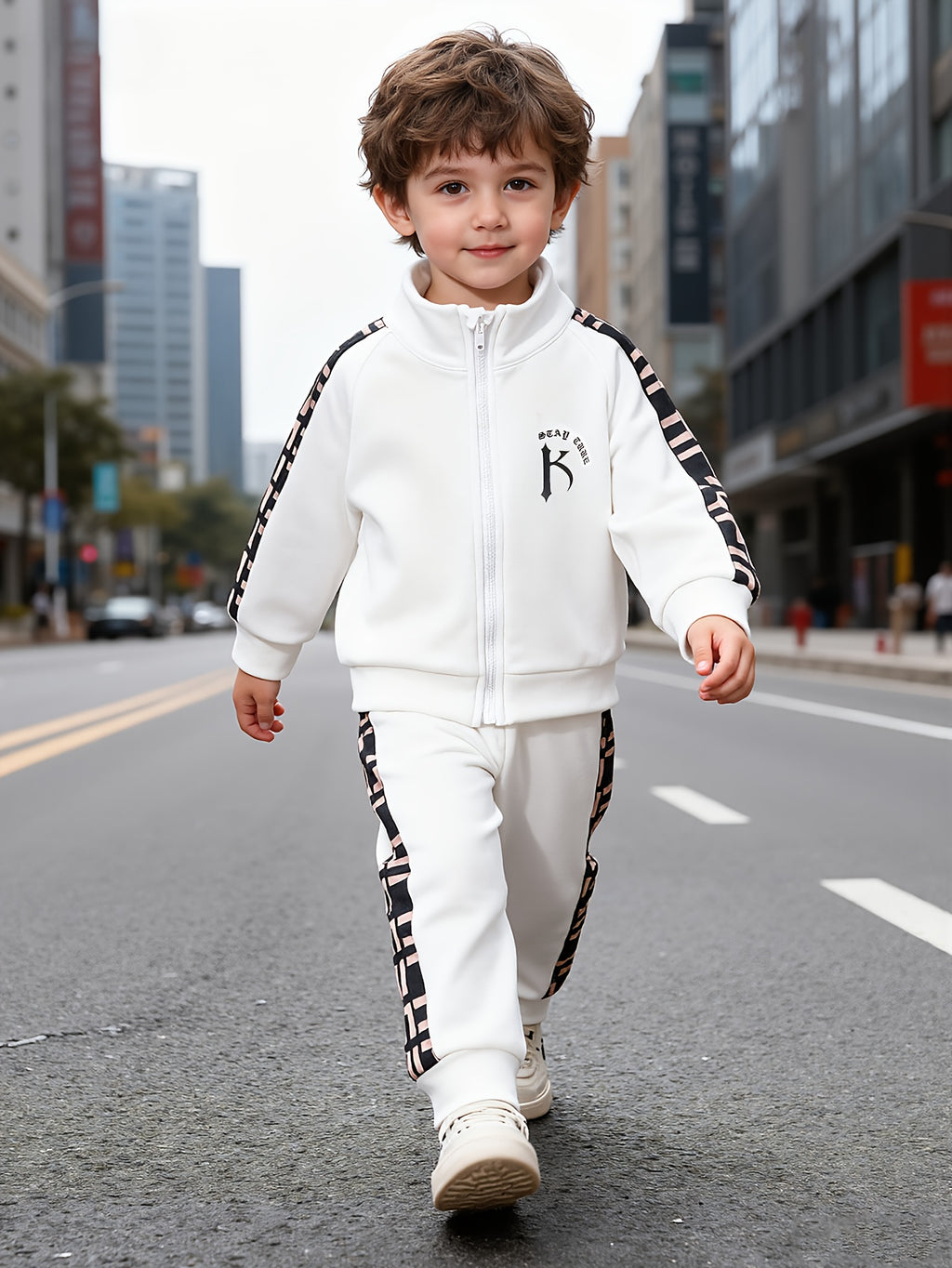 2pcs Set/Set of Children'S Children'S Casual, Sporty, Comfortable, All Letter Printed Decoration Loose Collar Zipper Top And Pants Set, Suitable for Travel, School, And Leisure Occasions, Suitable for Autumn And Winter Seasons, School Wear