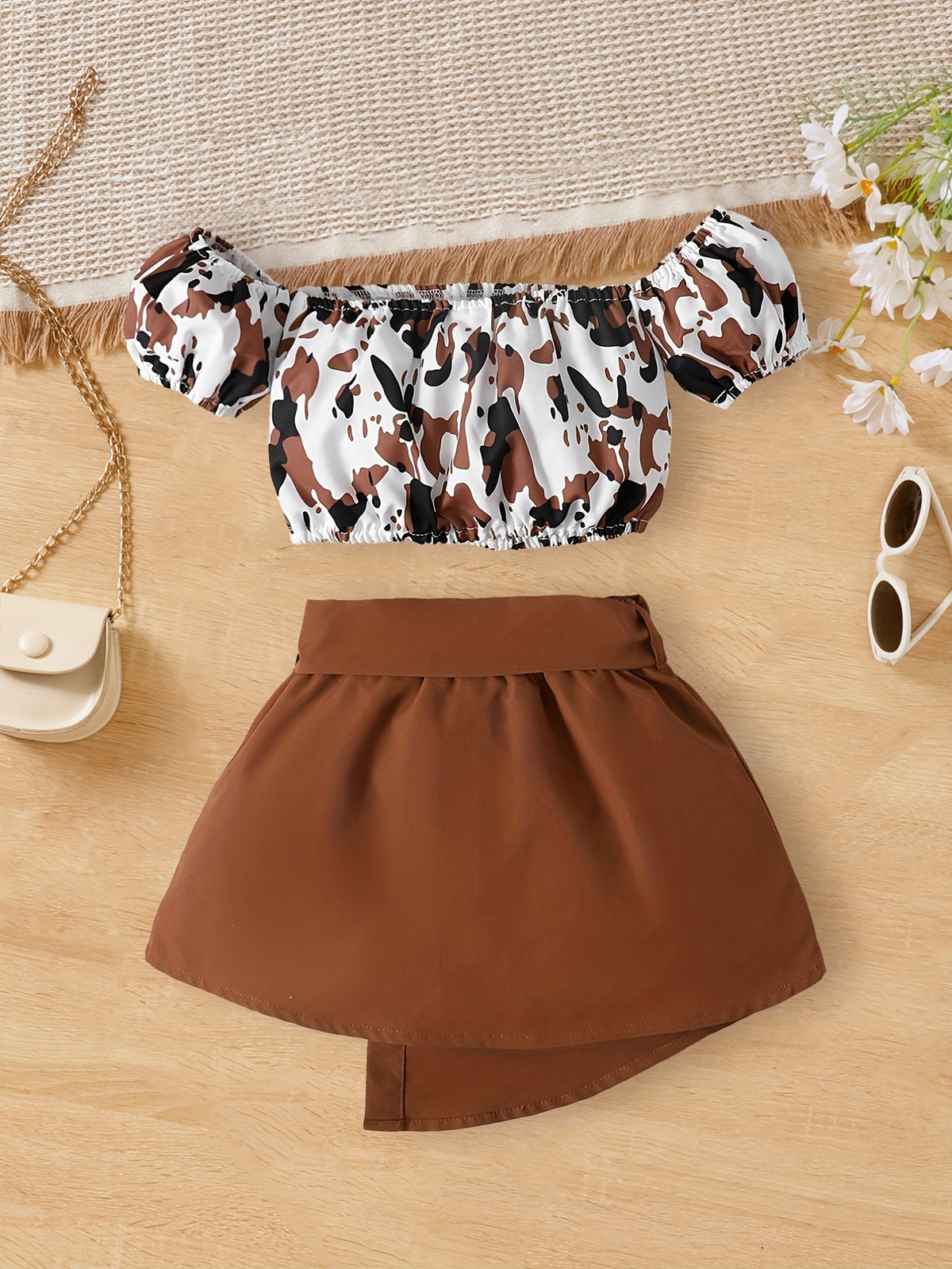 Baby Girl Outfit Leopard Top and Button Skirt Set