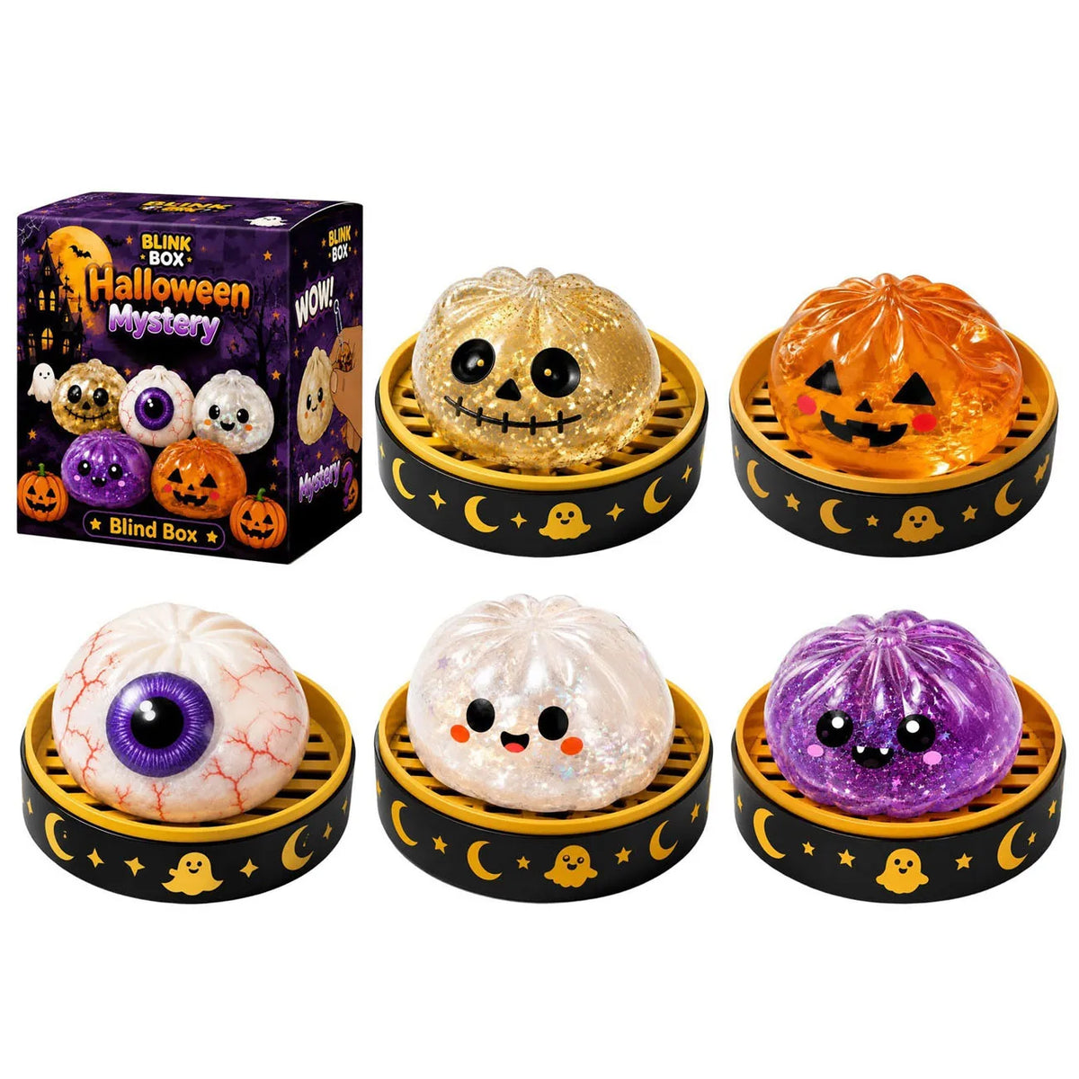 5 Styles Halloween Squishy Toy Pumpkin Eyeball Ghost Stress Relief Squeeze Toy Soft Sensory Fidget Toy Party Favor Gift