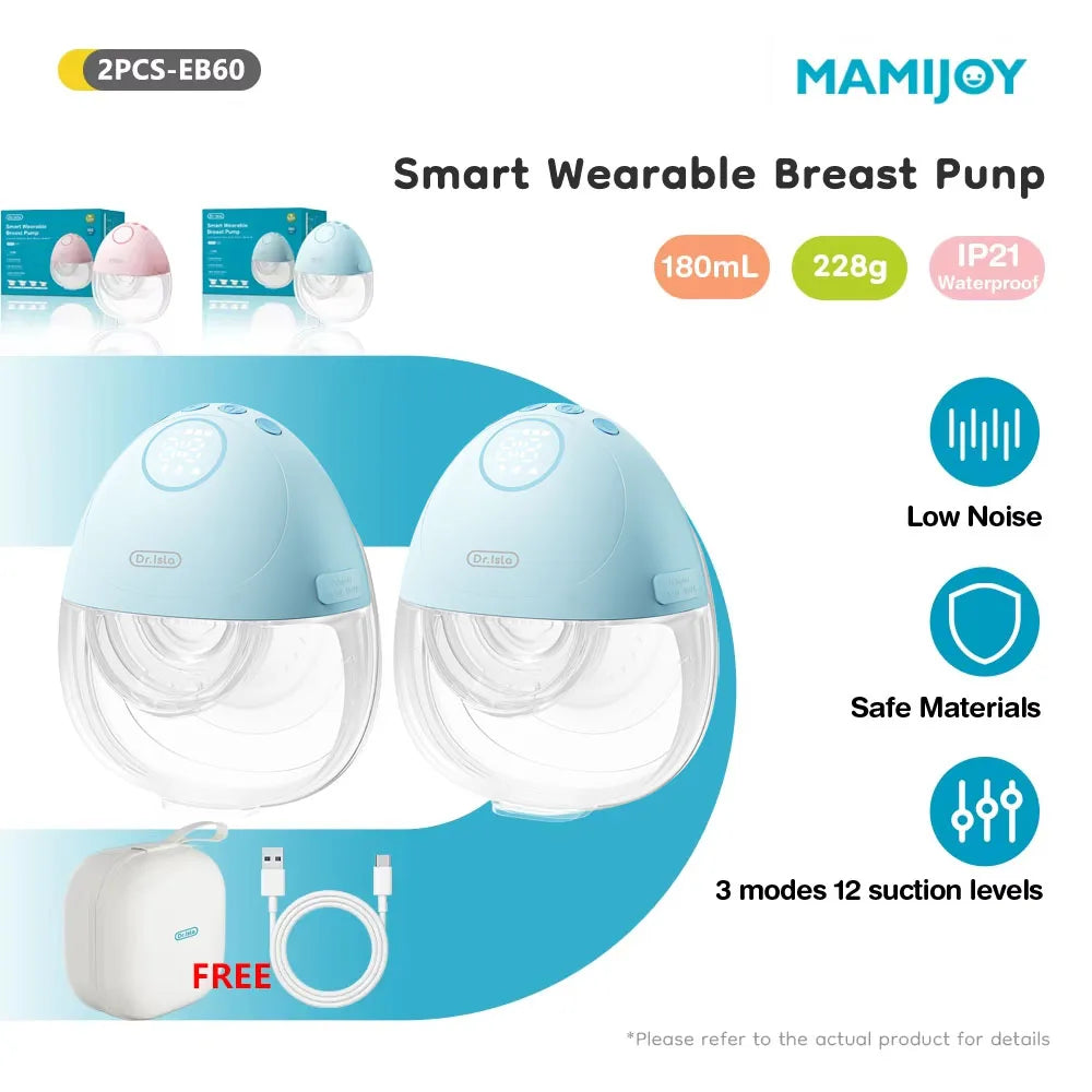 MAMIJOY Wearable Electric Breast Pump 3 Smart Memory Modes 12 Suction Levels ≤35dB Low Noise Comfortable＆Better Fit EB60