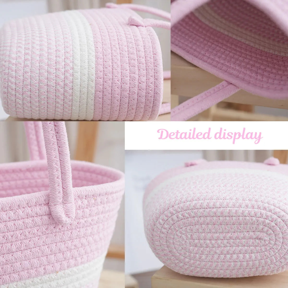 Personalized Braided Cotton Tote Bag with Name – Custom Picnic & Vacation Storage Basket
