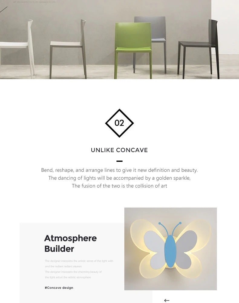 Modern Children's Room Butterfly Wall Light For Bedroom Bedside Wall Lamp Creative Personality Wall Decor LED Butterfly Sconce