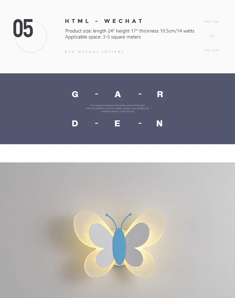 Modern Children's Room Butterfly Wall Light For Bedroom Bedside Wall Lamp Creative Personality Wall Decor LED Butterfly Sconce