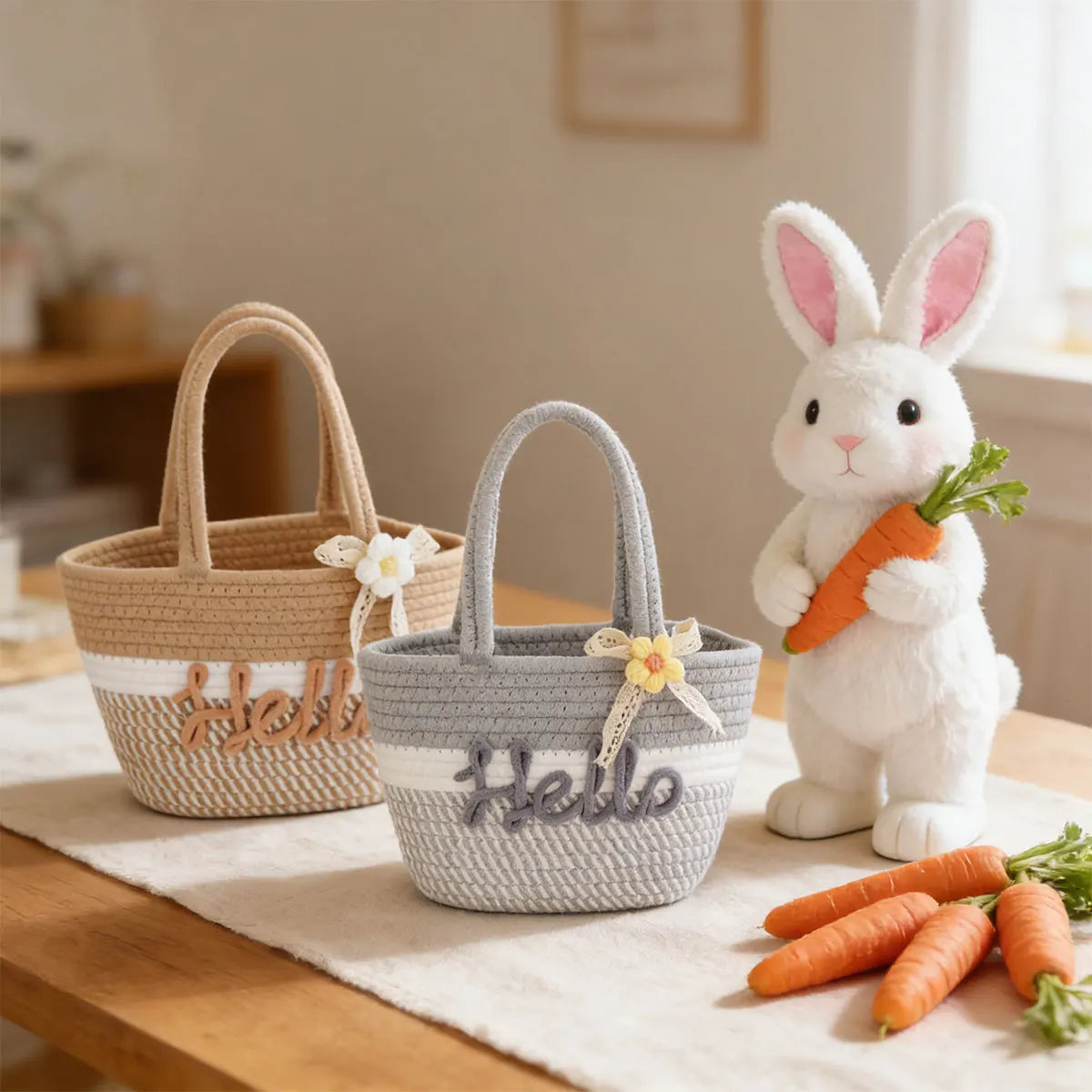 Personalized Braided Cotton Tote Bag with Name – Custom Picnic & Vacation Storage Basket