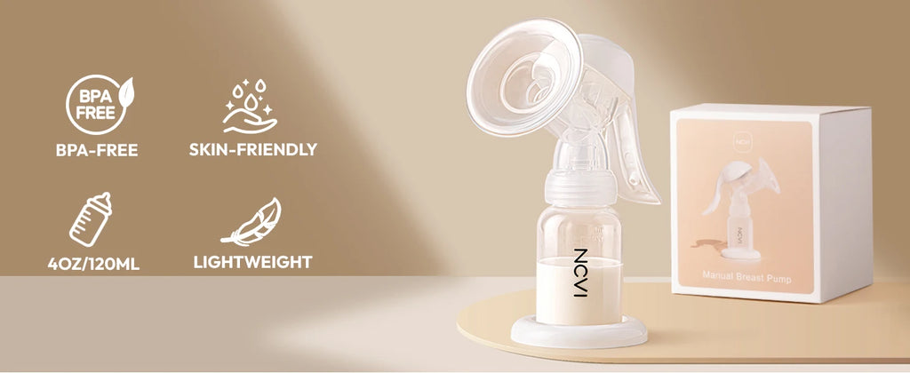 NCVI Manual Breast Pump BPA Free 20mm Silicone Flange 4oz Adjustable Suction Single Hand Pump Fit Small Nipple Breastfeeding Use