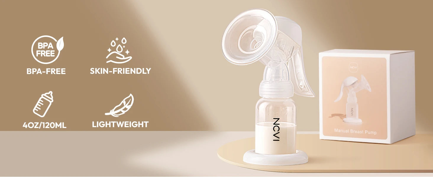 NCVI Manual Breast Pump BPA Free 20mm Silicone Flange 4oz Adjustable Suction Single Hand Pump Fit Small Nipple Breastfeeding Use