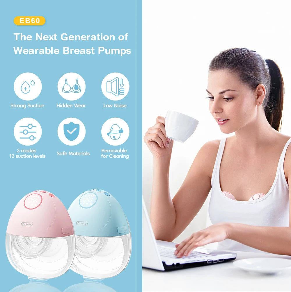 MAMIJOY Wearable Electric Breast Pump 3 Smart Memory Modes 12 Suction Levels ≤35dB Low Noise Comfortable＆Better Fit EB60