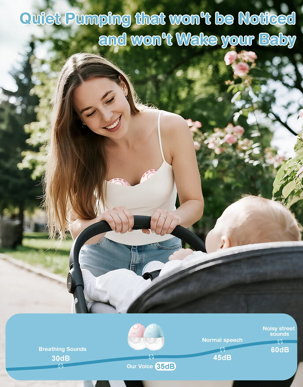 MAMIJOY Wearable Electric Breast Pump 3 Smart Memory Modes 12 Suction Levels ≤35dB Low Noise Comfortable＆Better Fit EB60